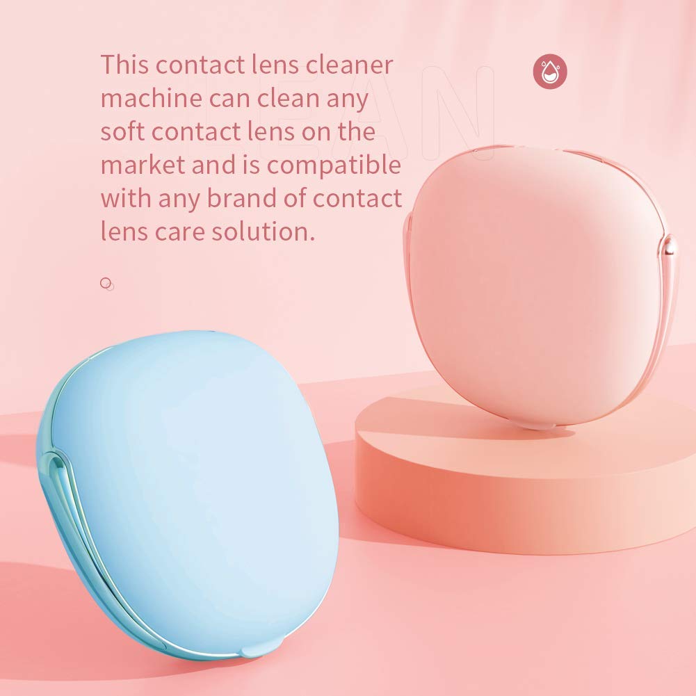 OFONE Rechargeable Contact Lens Cleaner Case - Fast Vibration Cleaning with Mirror & Remover Applicator | Portable Lens Cleaning Machine for Travel, Home & Daily Use | Pink (Ideal for Soft & Hard Lenses)
