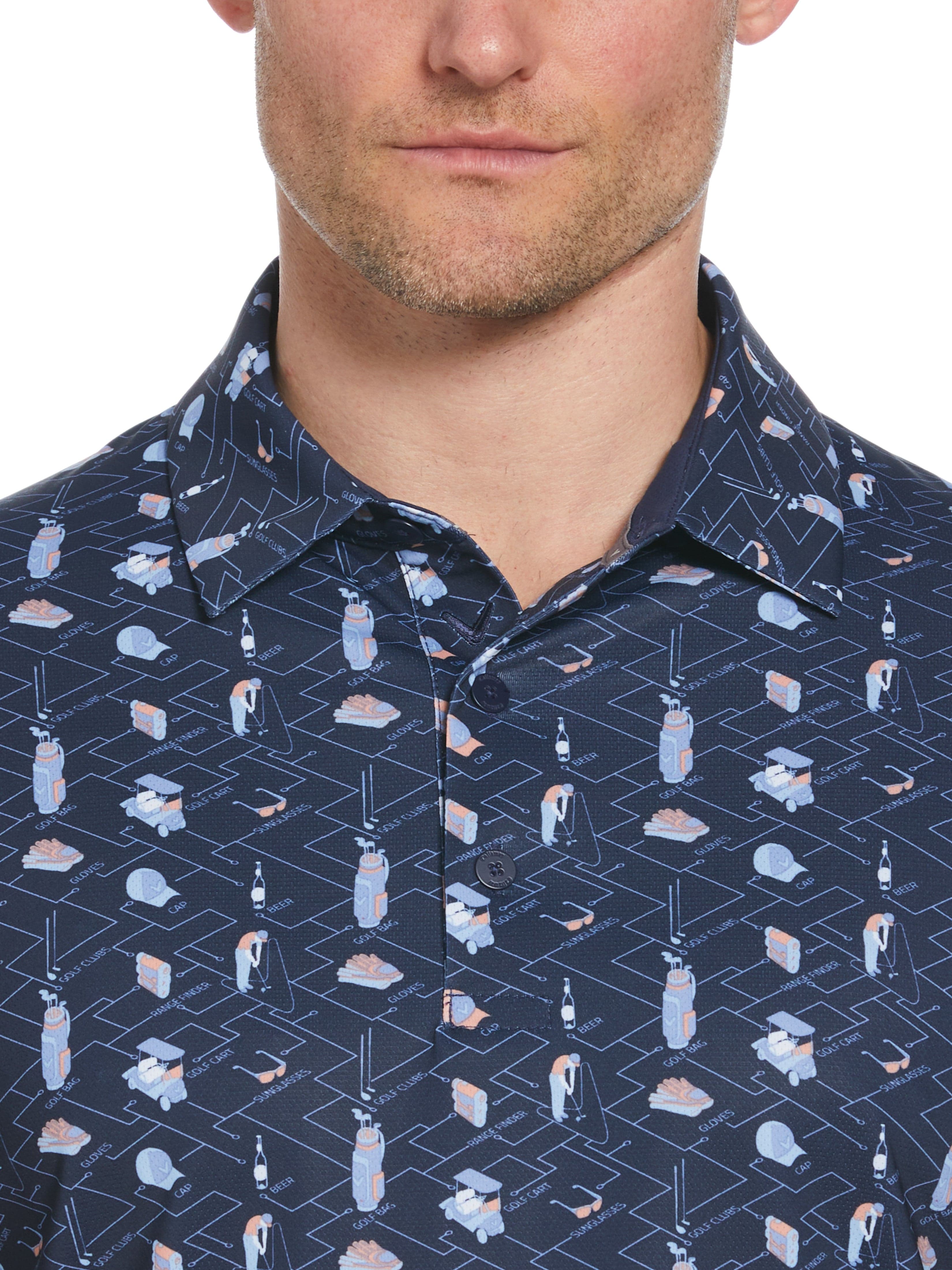 Men's Golf Essentials Print Polo Shirt - Breathable & Stylish for Golfing, Casual Wear & Outdoor Activities