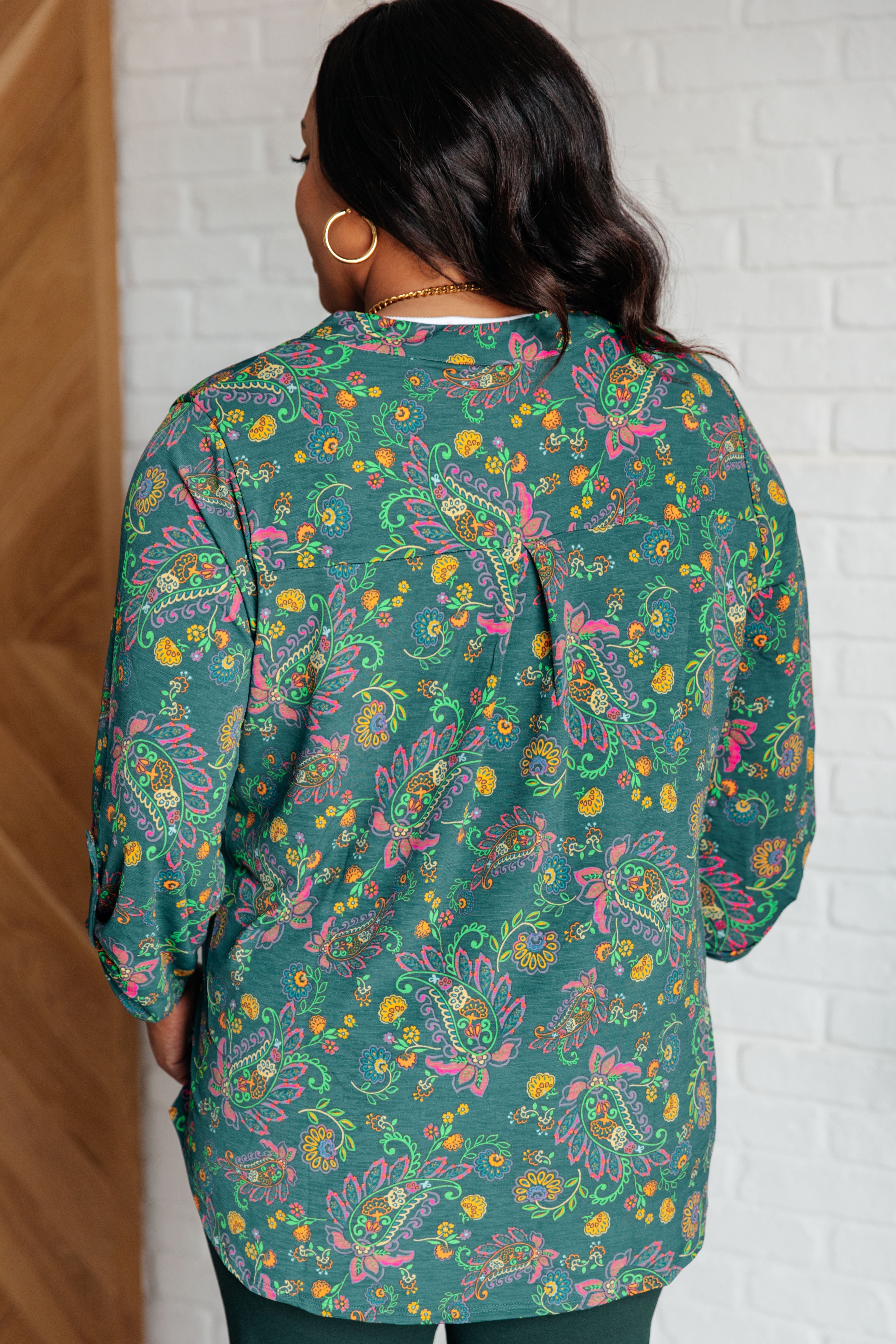 Lizzy Women's Teal and Purple Floral Paisley Print Blouse Top for Casual Wear, Office & Date Night Outfits