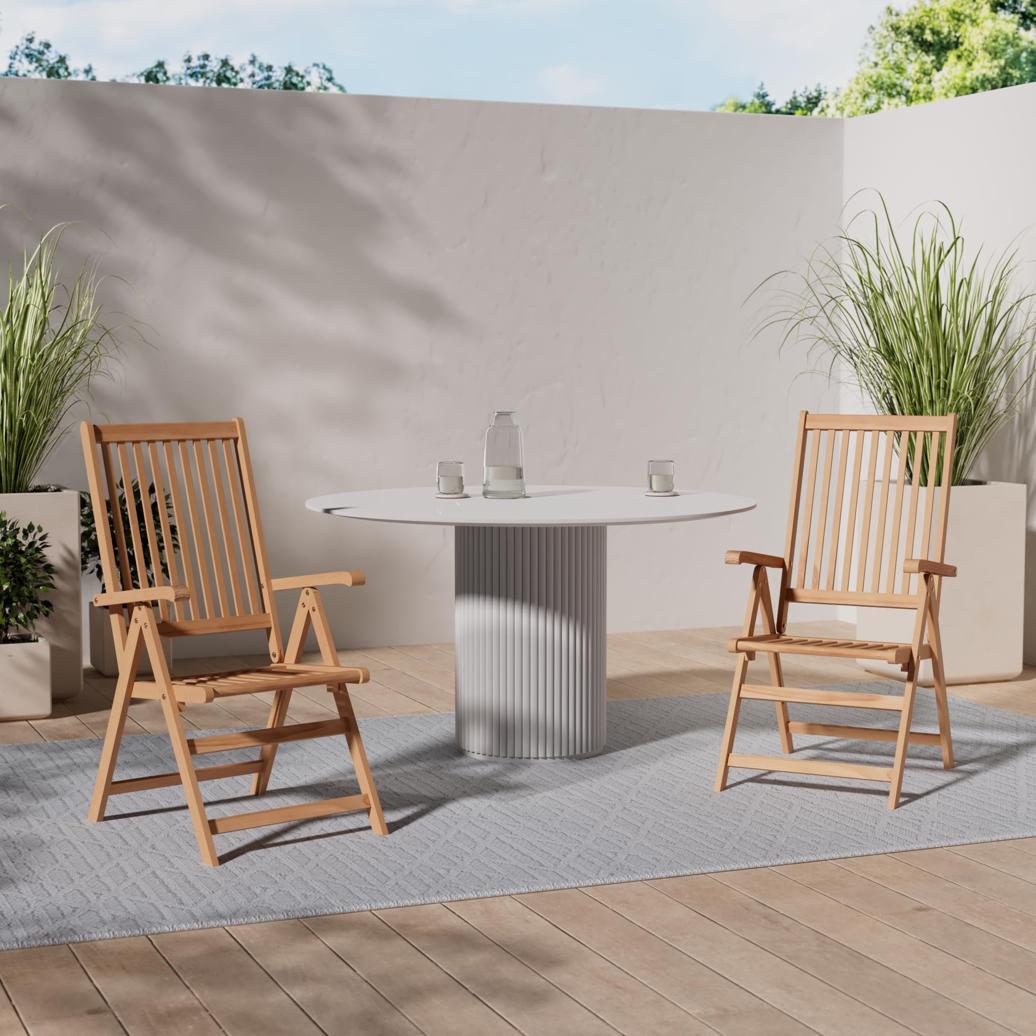 Premium Set of 2 Solid Teak Wood Reclining Chairs - Adjustable & Foldable Outdoor Patio Furniture with Water-Resistant Finish (22.4x28.1x39.4 inch) - Perfect for Backyard Relaxation, Poolside Lounging & Garden Decor