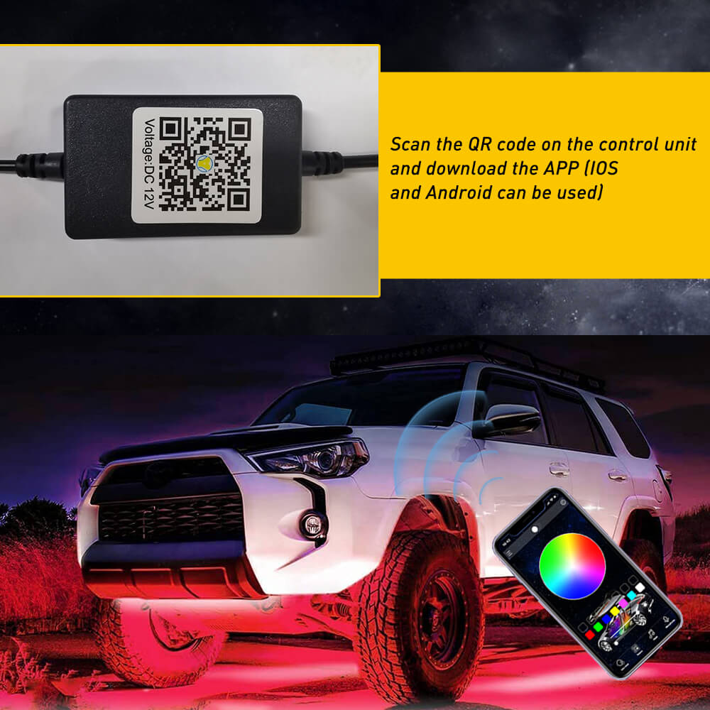 RGB LED Strip Under Car Tube Underglow Underbody System Neon Light Kit with 210 LEDs - Customize Your Car's Night Look for Parties & Car Shows