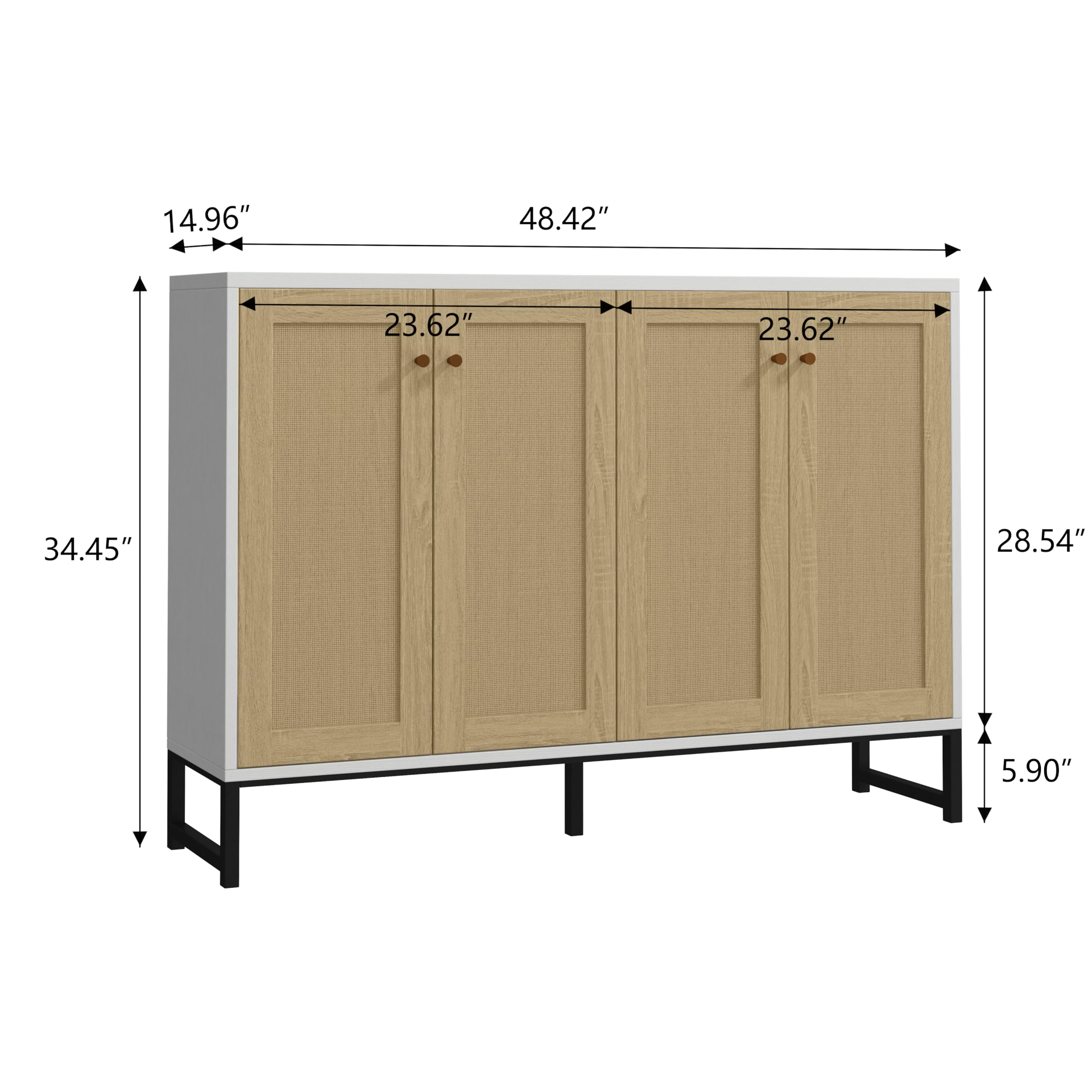 Panana 4-Door Sideboard Accent Storage Cabinet with Rattan Decor - White Freestanding Kitchen Buffet & Dining Room Cupboard | Perfect for Farmhouse Decor, Kitchen Organization & Dining Room Storage