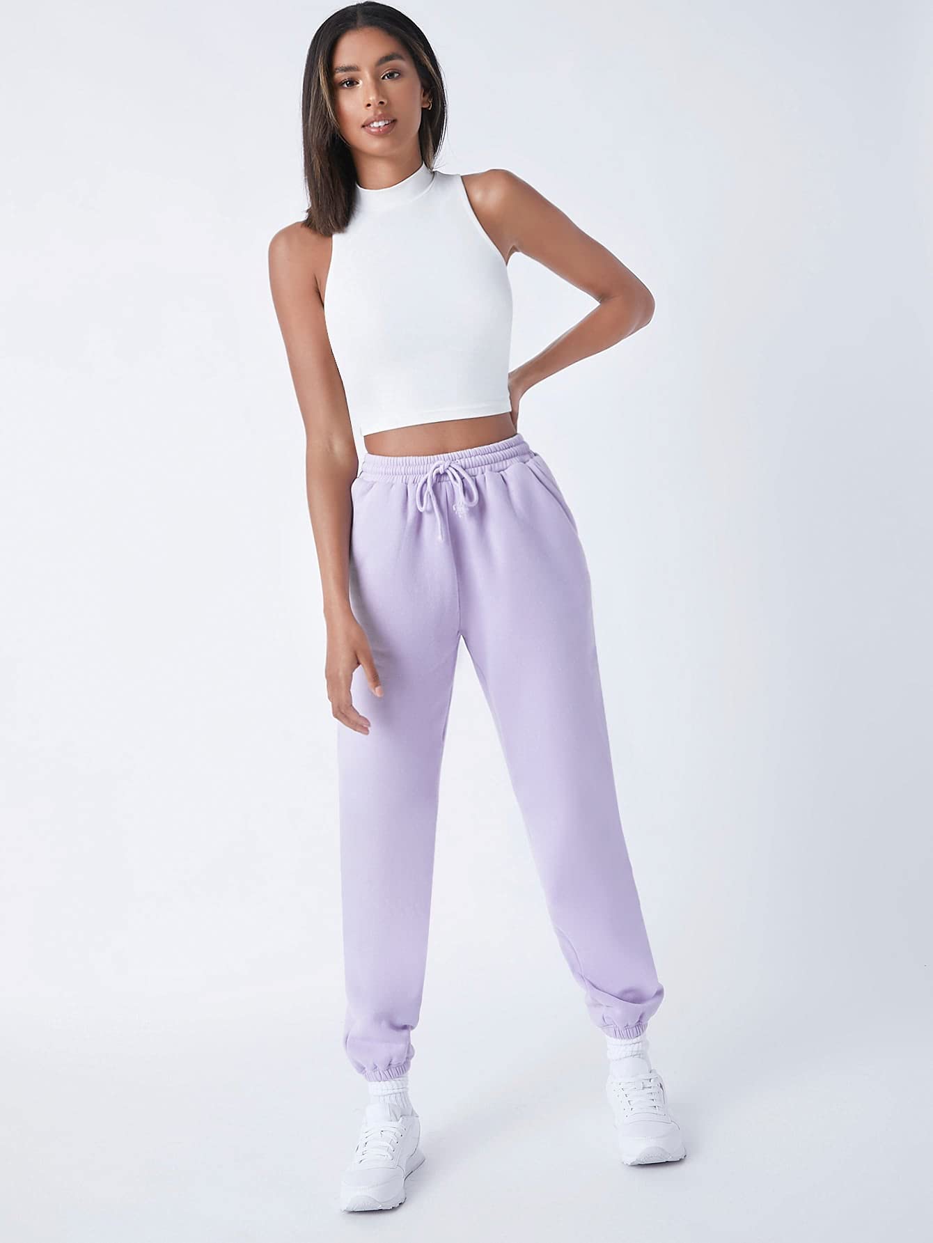 MakeMeChic Women's Casual Jogger Sweatpants with Drawstring Waist & Pockets - Comfortable Lounge Pants for Yoga, Running Errands and Home Wear