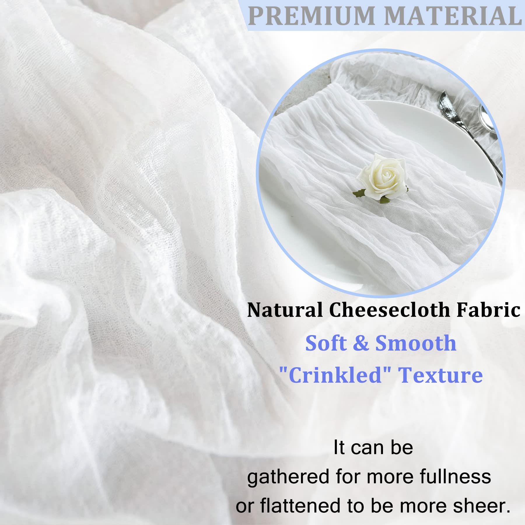2-Pack White Cheesecloth Table Runner 120 Inches Long - Rustic Gauze Boho Tablecloth for Wedding Decor, Baby Shower, Birthday Party & Bridal Shower - Perfect for Farmhouse, Rustic & Boho Chic Table Settings