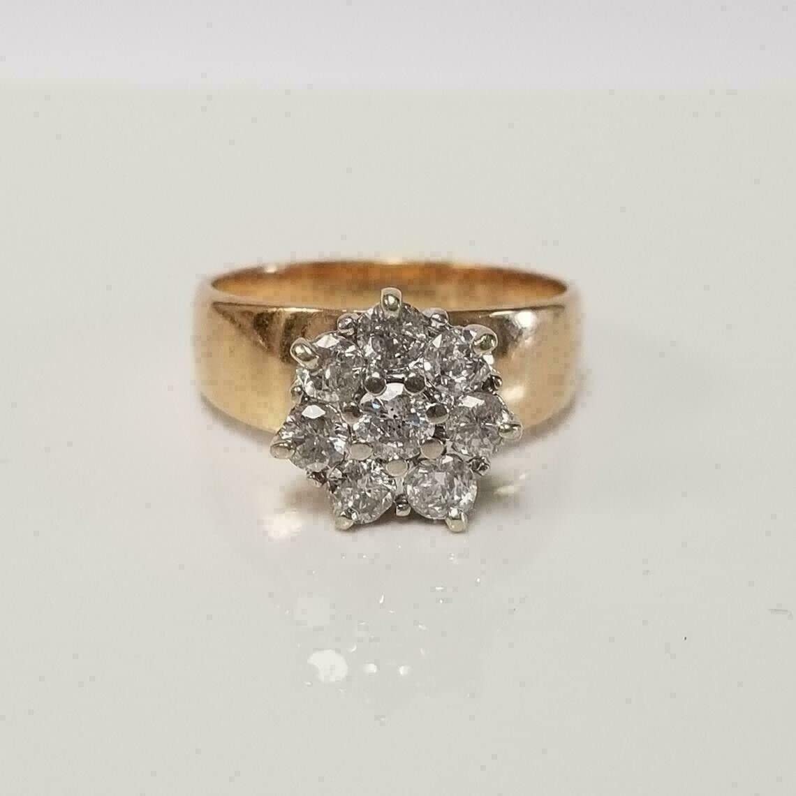 1 Ct Round Cut Diamond Cluster Engagement Wedding Ring for Women - 14K Yellow Gold Plated 925 Sterling Silver Handmade Promise Ring - Custom Anniversary Gift for Her - Perfect for Proposals, Weddings & Special Occasions