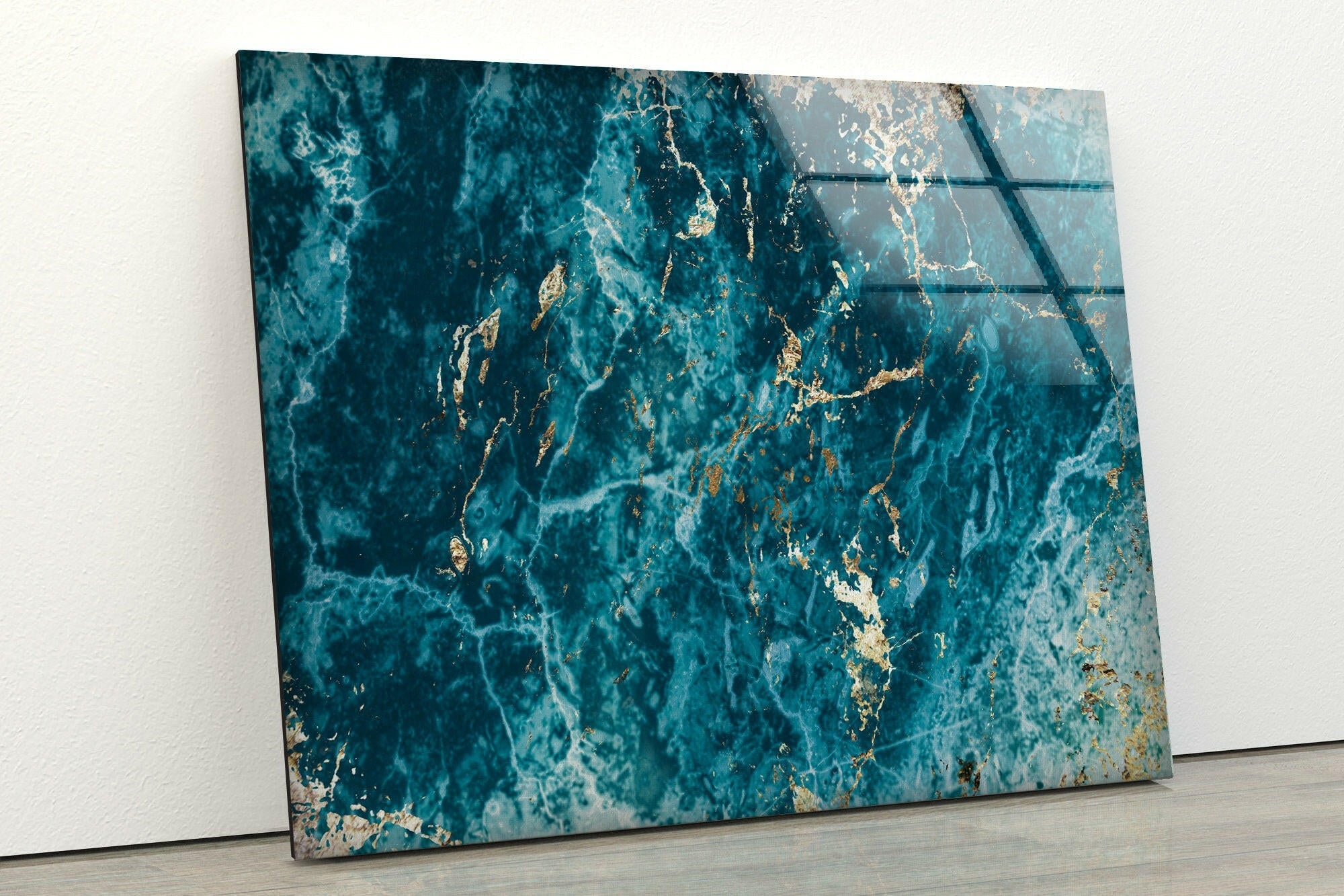 Blue Turquoise Marble Glass Wall Art - Handmade Modern Home Decor for Living Room, Bedroom & Office - Elegant Glass Wall Hangings for Interior Design