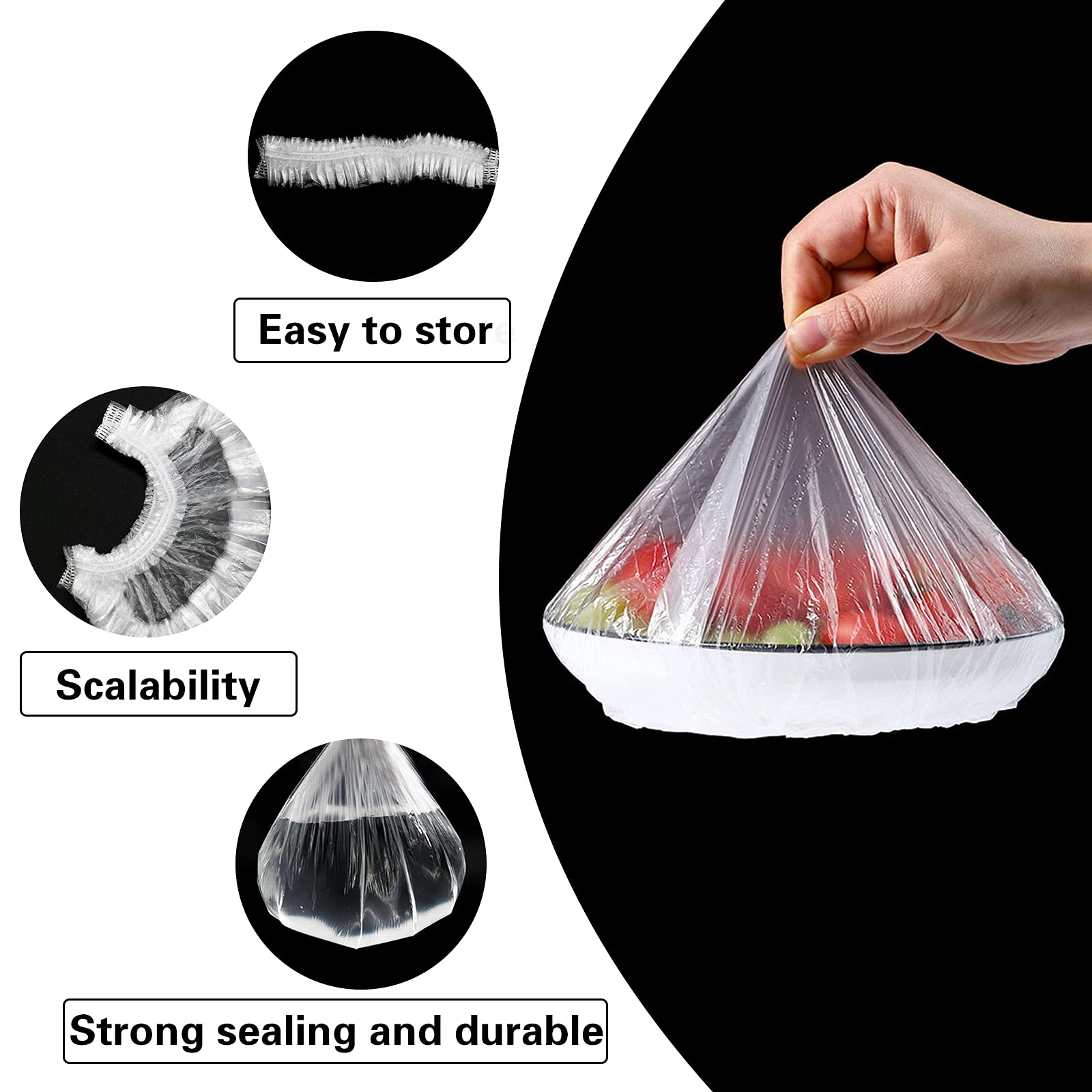 200PCS Reusable Food Storage Bags - Elastic Stretch Adjustable Bowl Covers & Plastic Sealing Bags for Leftovers, Meal Prep, Fruits, Vegetables | Airtight Kitchen Wrap Lids for Refrigerator & Freezer Organization