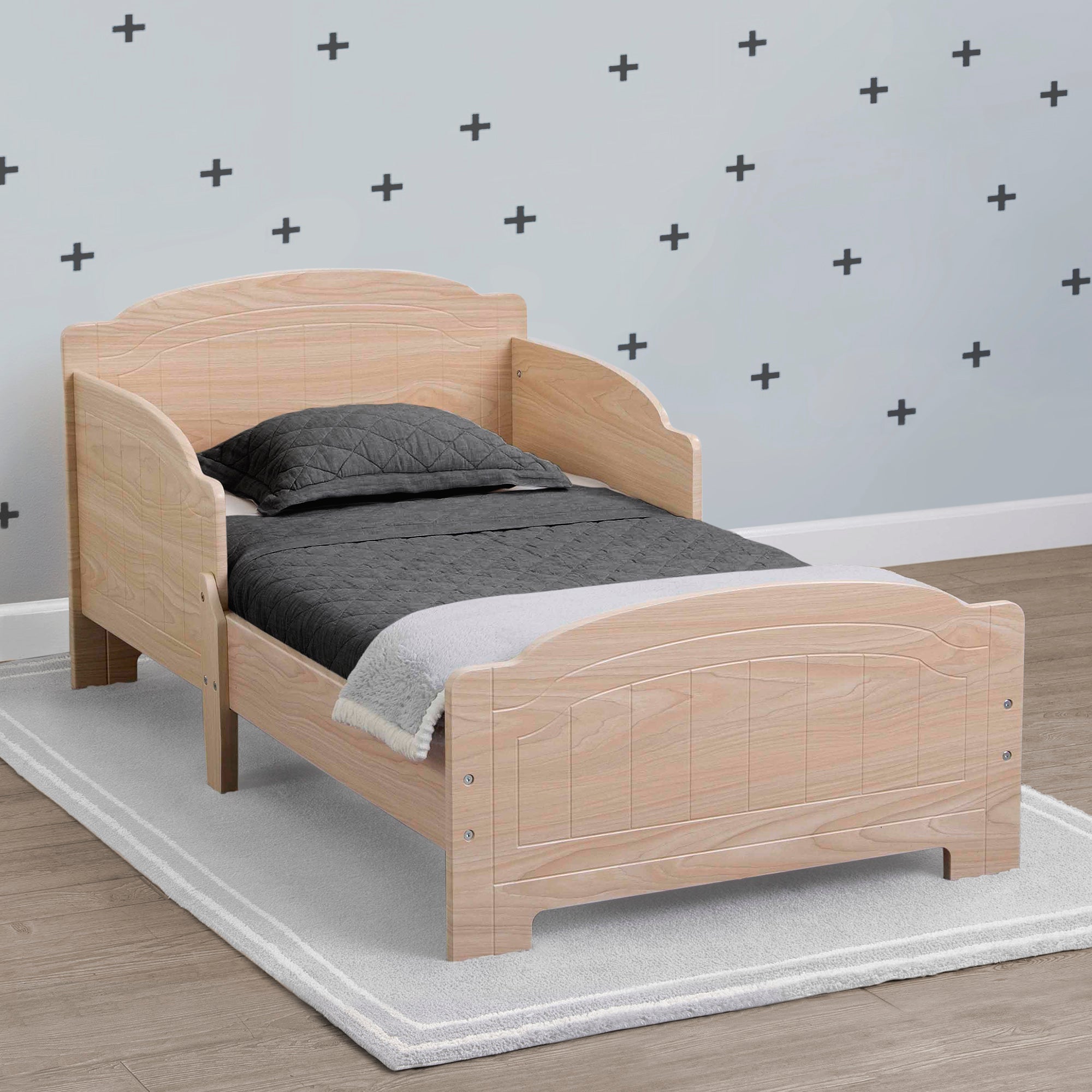 Premium Newport Wood Toddler Bed - Safe & Sturdy Convertible Kids Bed for Boys & Girls - Perfect for Nursery, Daycare, or First Big Kid Bed Transition