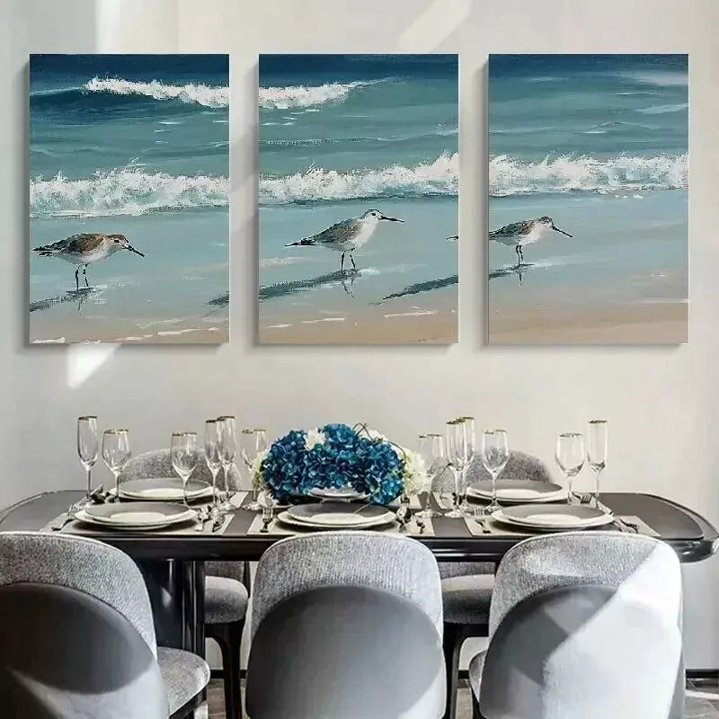 3-Piece Birds Beach Ocean Wall Art Set - Framed Canvas 50x70cm - High Quality Print - 100% Australian Made - Ready to Hang - Perfect for Living Room, Bedroom & Beach House Decor