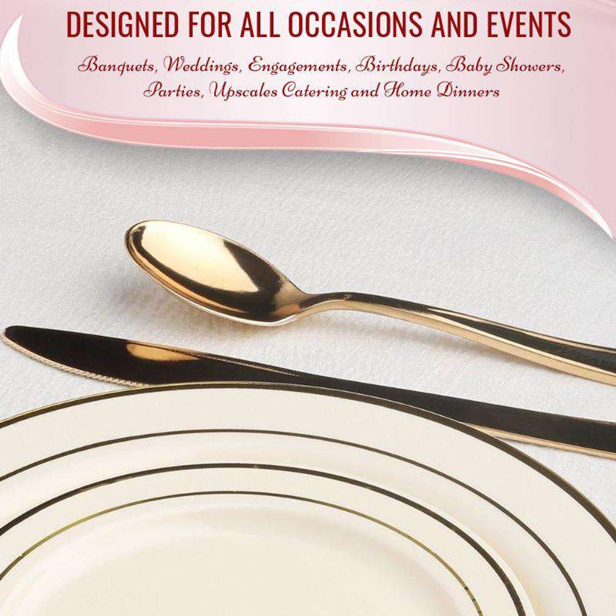 Premium 600-Piece Gold Plastic Cutlery Set - Heavy Duty Disposable Forks, Spoons & Knives for Weddings, Parties & Events | Elegant Flatware for Catering, BBQs, Picnics & Special Occasions
