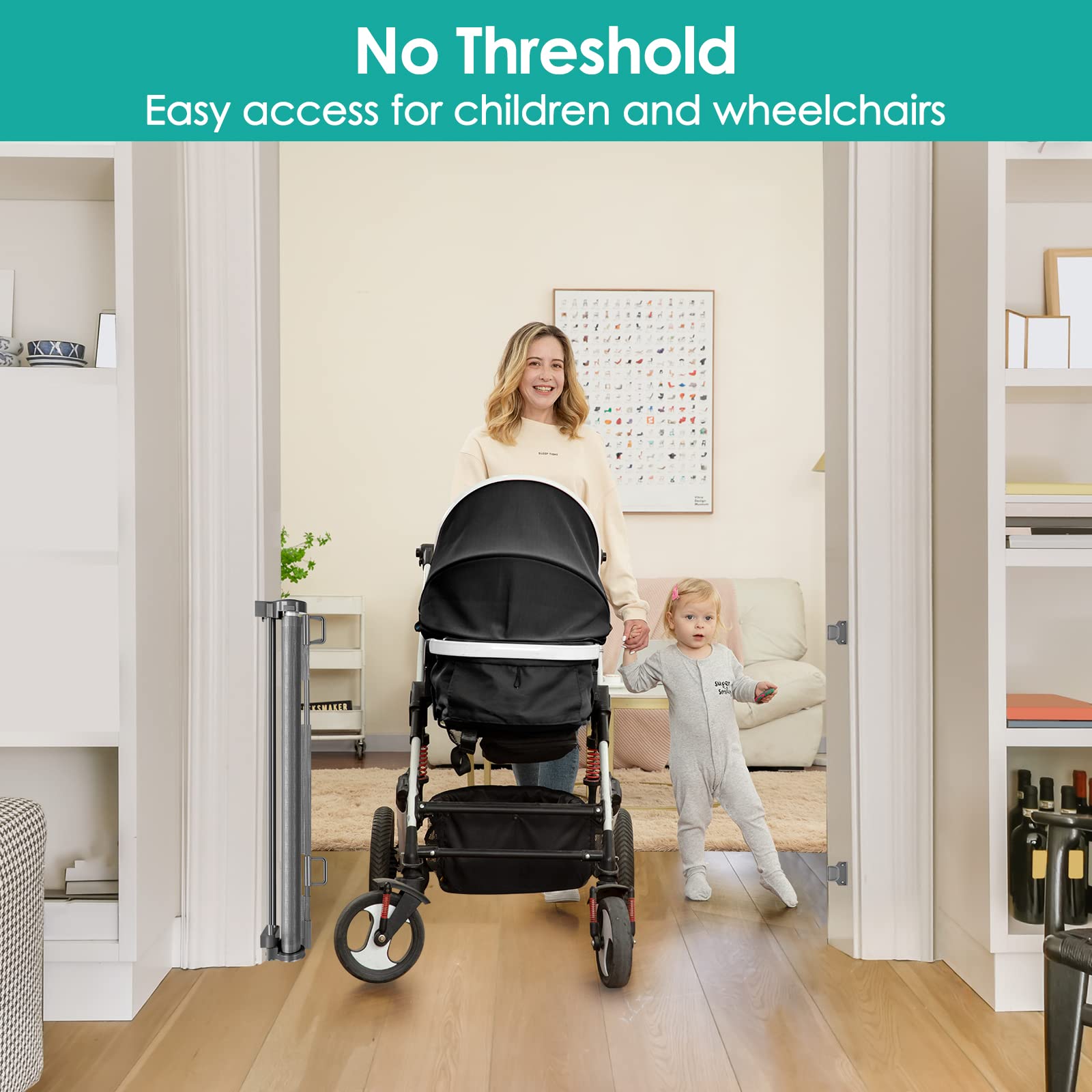 200 Inch Super Wide Retractable Baby & Pet Safety Gate for Stairs, Doorways, Decks - Perfect for Childproofing Homes & Protecting Pets