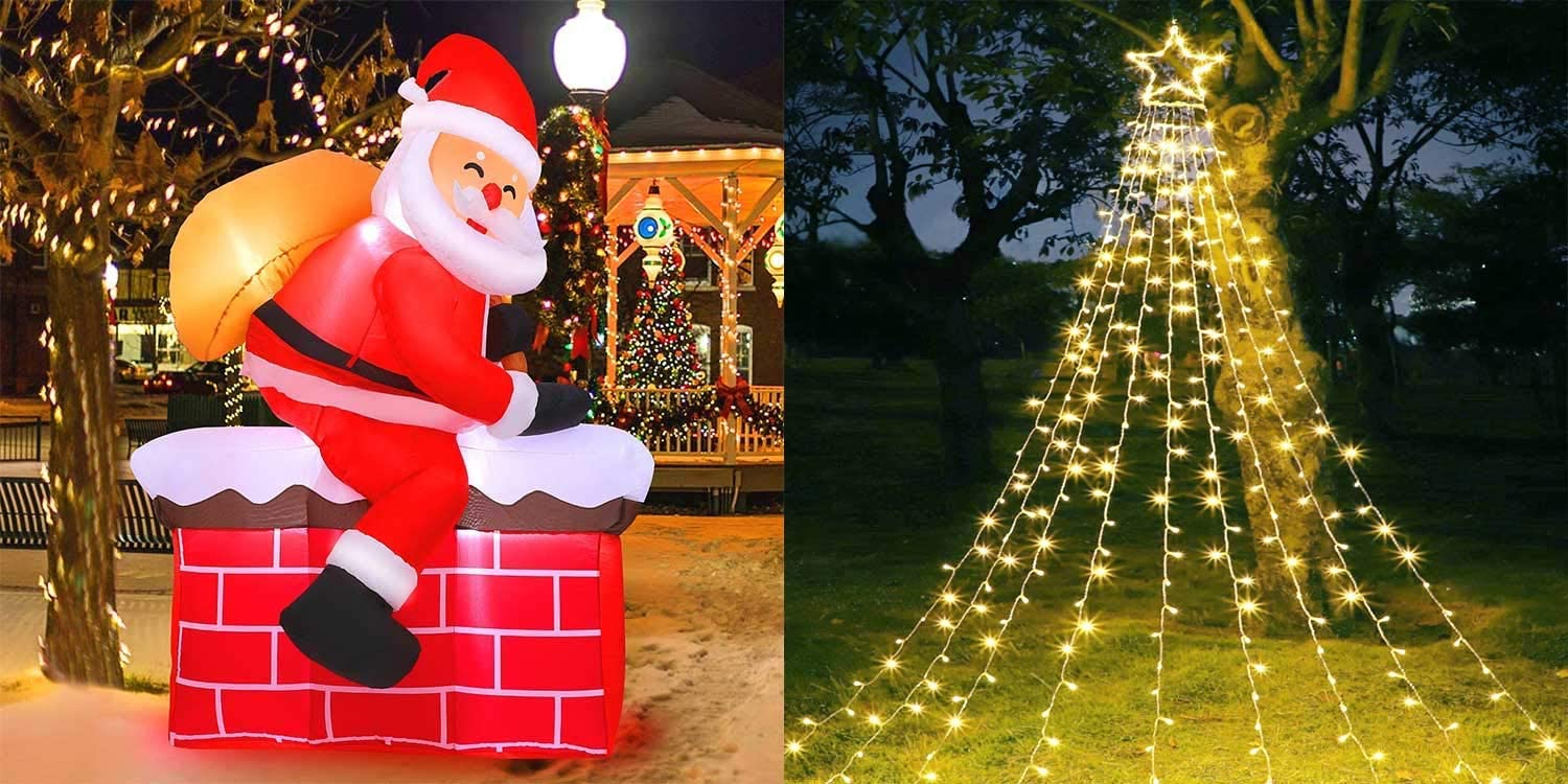 5Ft Christmas Inflatable Santa with 335 LED Warm Star Lights - Outdoor Holiday Decorations for Yard, Garden, and Home Decoration | MAOYUE