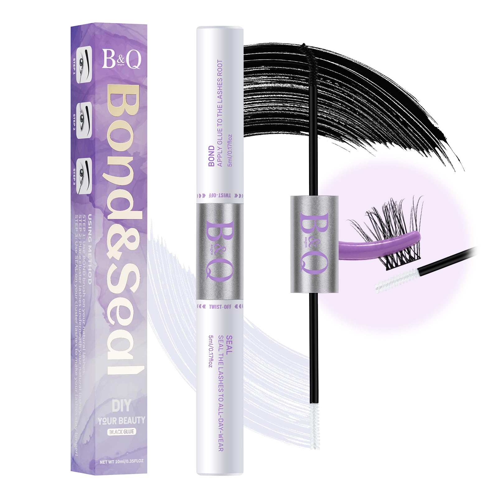 B&Qaugen Waterproof Eyelash Bond & Seal - 10ML Long Lasting DIY Lash Extension Glue for Beginners | Professional False Eyelash Adhesive for Day/Night Wear, Parties & Special Occasions