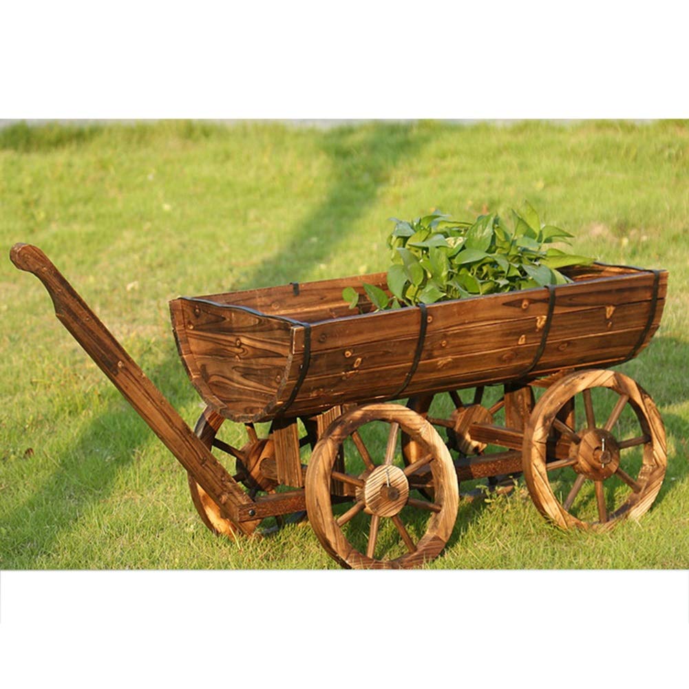 Vintage Wooden Barrel Tricycle Planter Wagon - Brown 49x25 Inch Rustic Flower Pot Stand for Home Garden Decor, Outdoor Plant Display with 100lb Load Capacity & High-Temperature Carbonized Finish | Perfect for Patio, Porch, and Backyard Landscaping