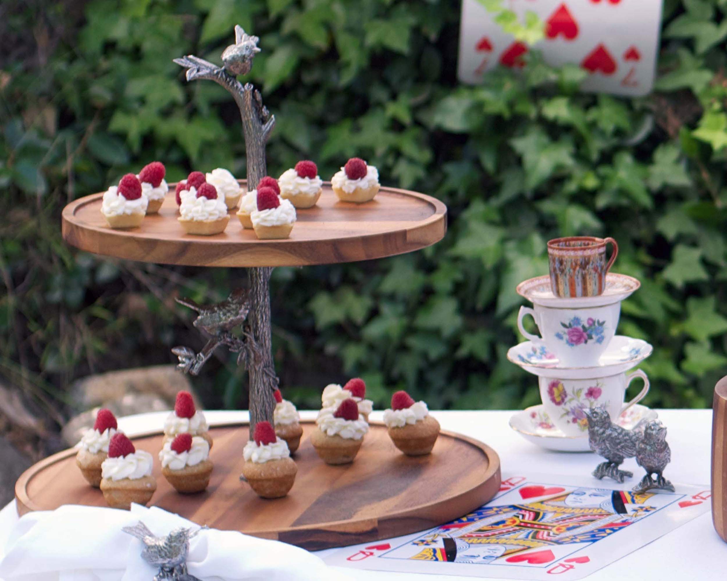 Vagabond House Pewter Song Bird Two-Tier Acacia Wood Serving Stand for Cheese, Desserts & Cupcakes - 18