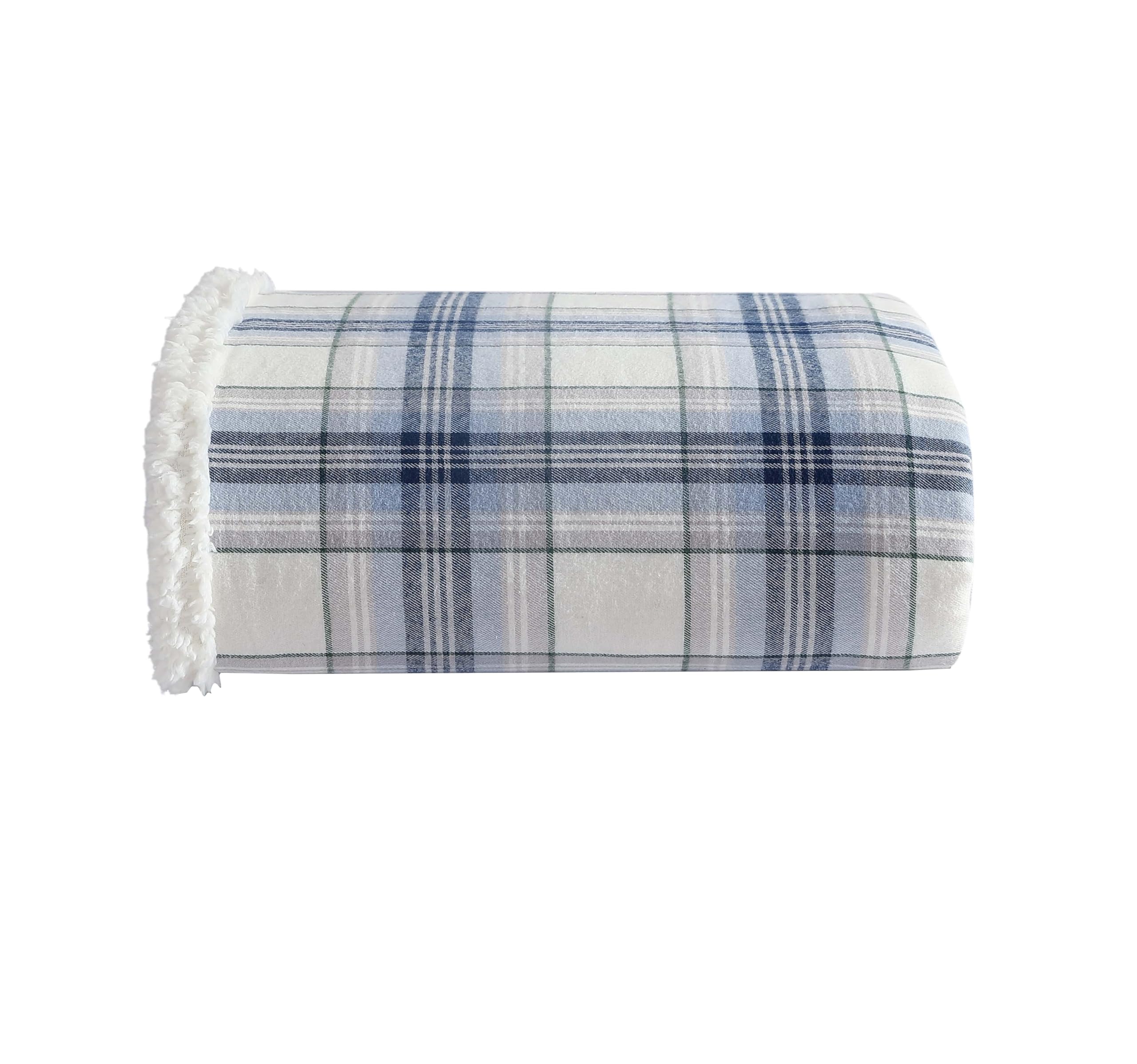 Eddie Bauer Super Soft Reversible Sherpa & Brushed Fleece Throw Blanket - Edgewood Plaid Blue | Cozy Bedding for Couch, Sofa & Lounging | Perfect for Netflix Nights, Camping & Winter Warmth
