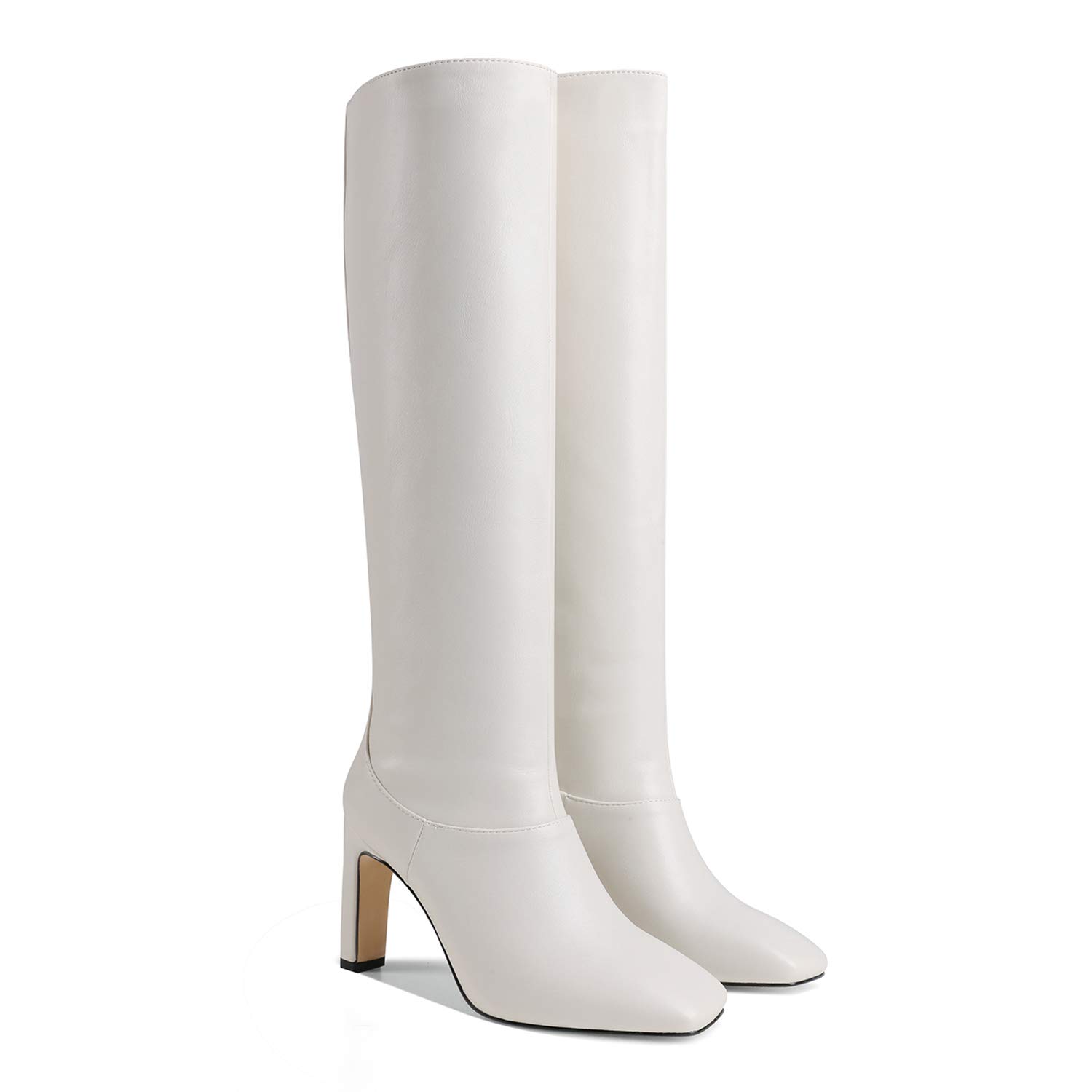 LEHOOR Women's Knee High Boots with Chunky Heel - Matte Leather Square Toe Slip On Dress Boots for Women US Size 4-11 | Sexy High Heel Booties for Party, Office & Night Out