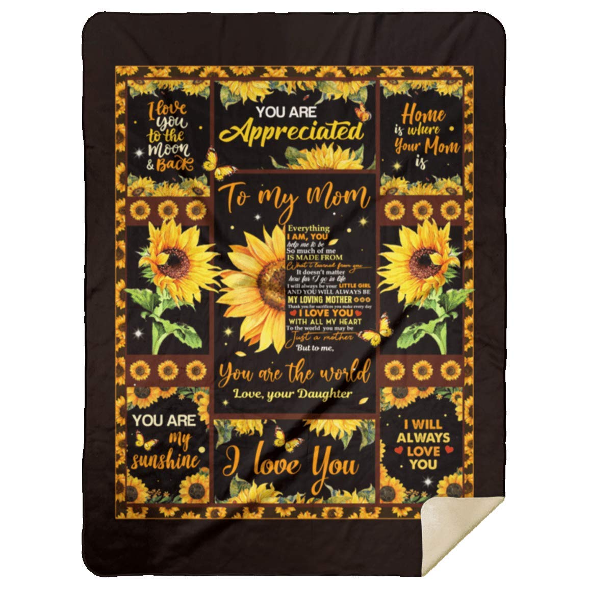 Premium Mink Sherpa Sunflower Blanket for Mom - Soft 60x80 Inch White Throw - Perfect Mother's Day Gift, Birthday Present & Cozy Home Decor for Bed, Couch, or Travel