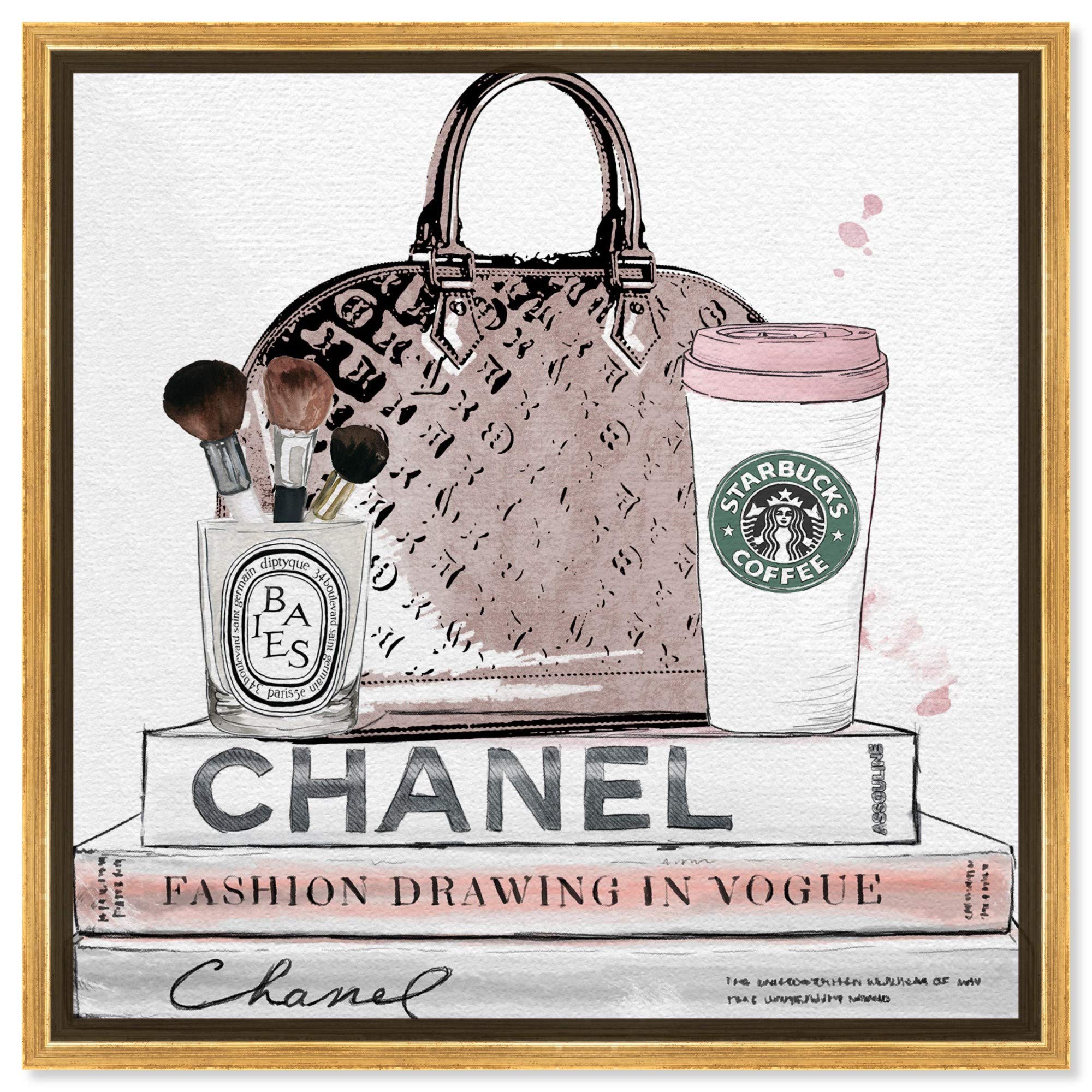 Blush and Make Up Brush Framed Wall Art Canvas Prints - Fashion & Glam Home Decor for Bedroom, Living Room & Office