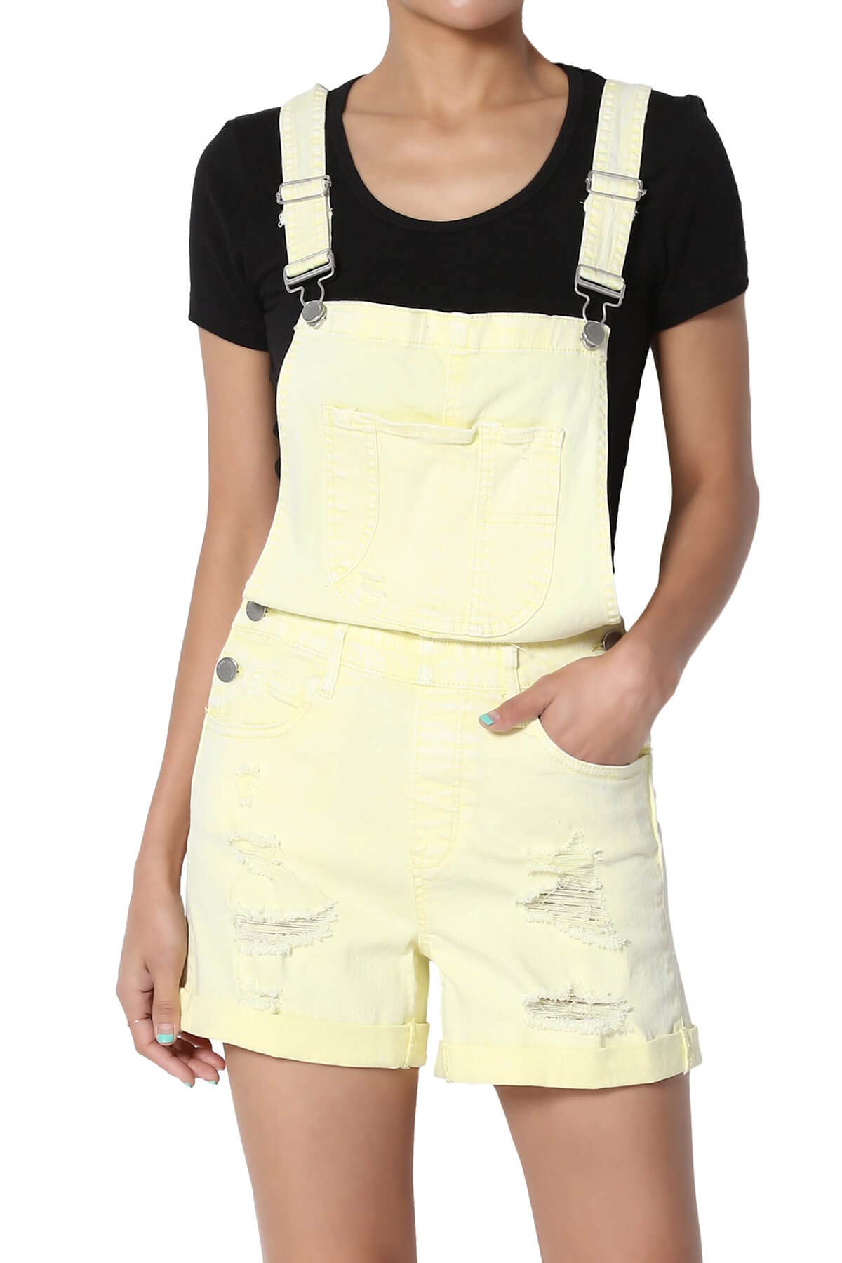 TheMogan Junior's Ripped Stretch Denim Short Overall - Girls' Fashion Romper with Suspenders | Perfect for Summer Outfits, Casual Wear & Playdates