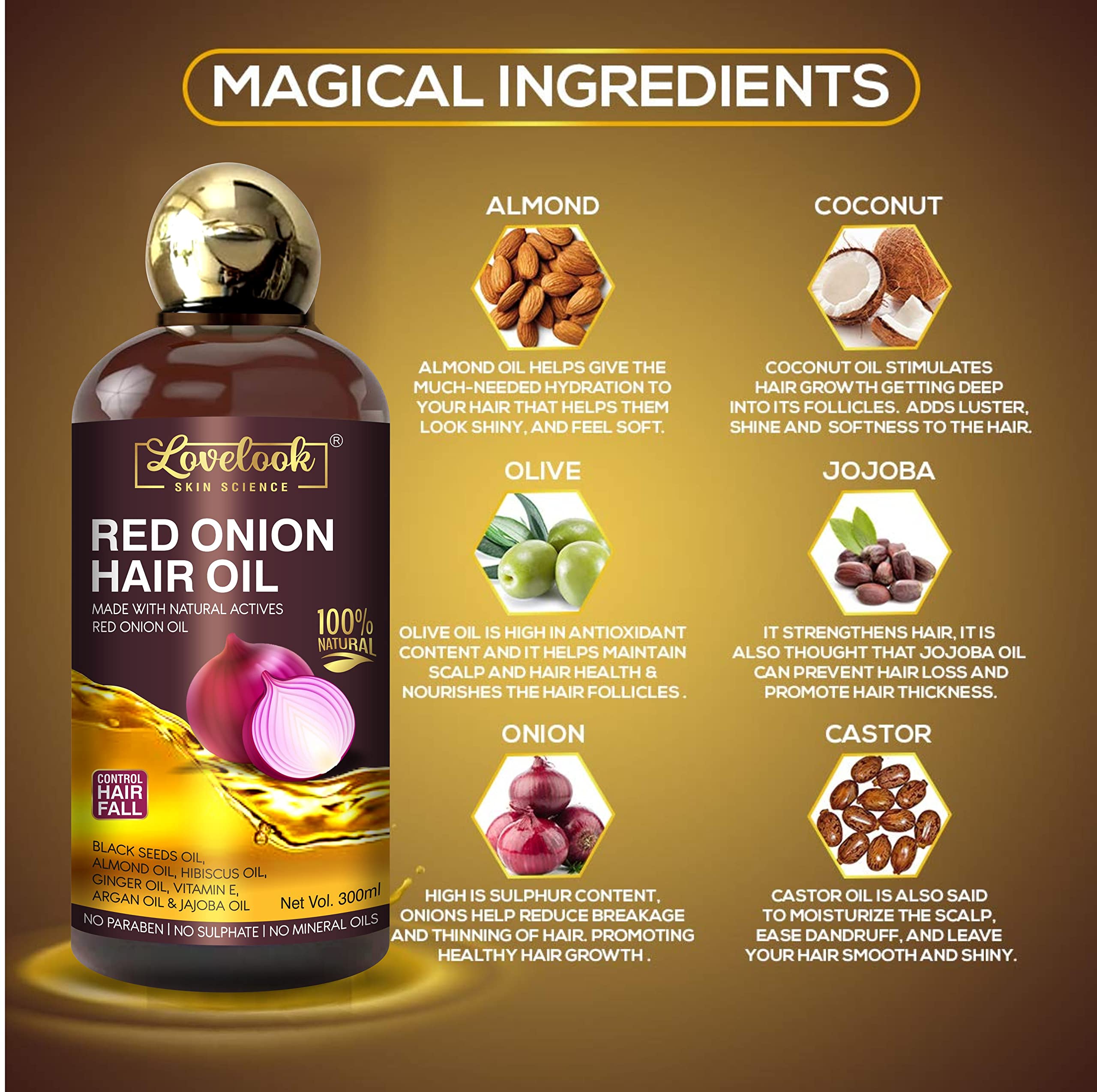Onion Hair Oil for Growth & Fall Control - 300ml for Stronger Hair