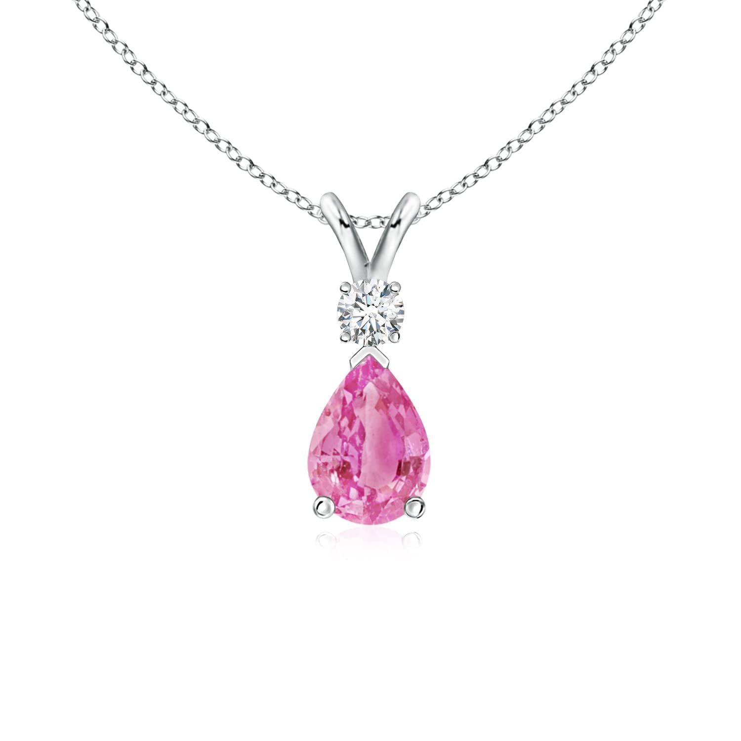 Angara Pink Sapphire Teardrop Pendant Necklace - 0.75 Carat AA Quality Pink Sapphire with Diamond Accents | Elegant Jewelry Gift for Women, Perfect for Weddings, Anniversaries & Special Occasions