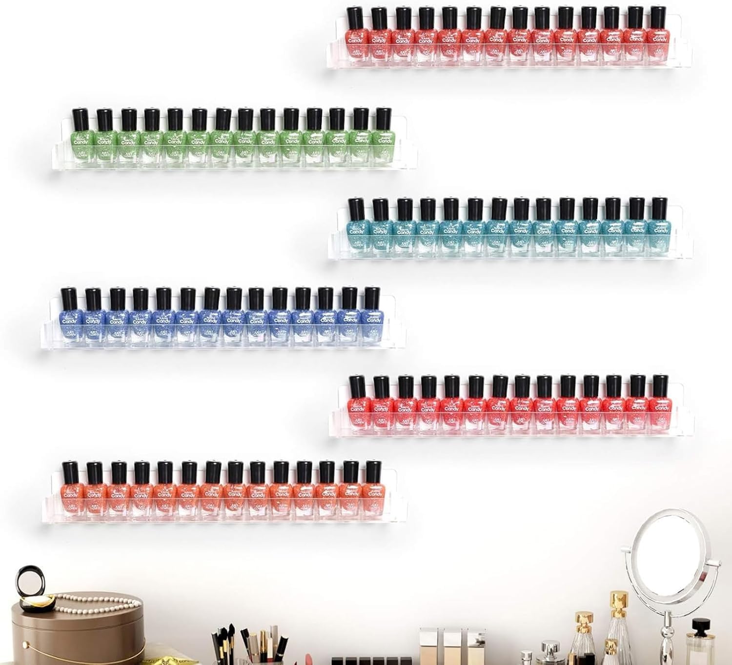 Feeling Hub Acrylic Nail Polish Stand Holder - Wall Mounted Display Rack for Salon & Home Organization (2-Pack) | Perfect for Nail Polish Storage, Salon Display & Cosmetic Organization