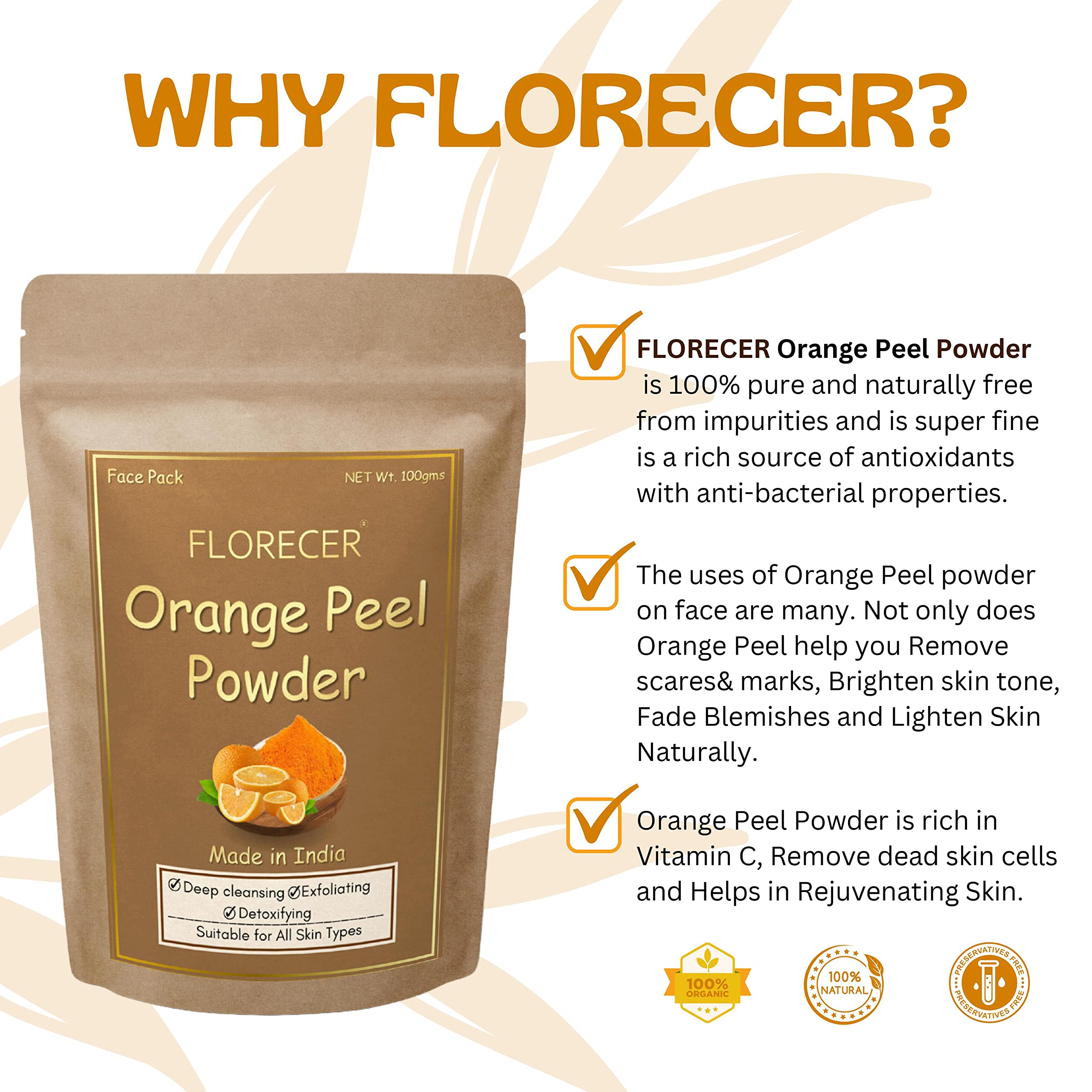 Florecer Kasturi Haldi Turmeric Powder for Face & Skin Care - 100g | Orange Peel Powder for Glowing Complexion | Natural Beauty Treatment for Acne, Dark Spots & Brightening