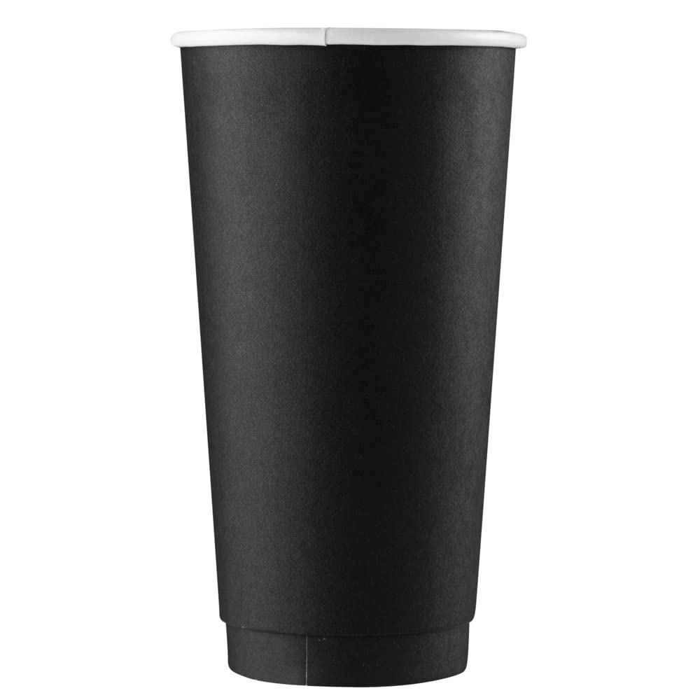 20oz Insulated Double Wall Disposable Coffee Cups - 10 Pack Black Paper Hot Beverage Cups with Rolled Rim (Lids Sold Separately) - Perfect for Coffee Shops, Office Breakrooms & Hot Chocolate Serving