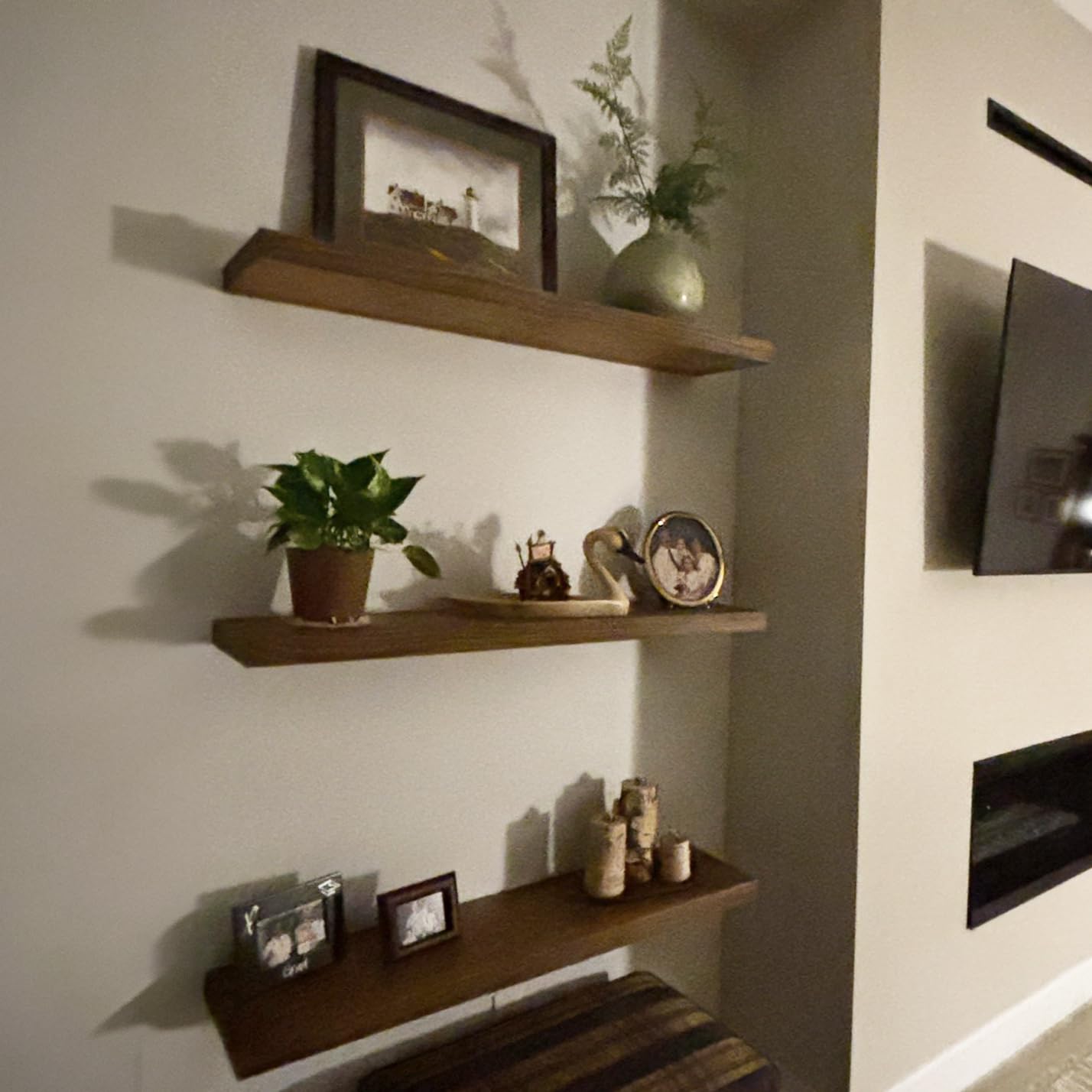Joel's Antiques - 48 Inch Solid Wood Floating Shelves for Wall - Natural Wood Wall Mount Shelves - Heavy Duty Rustic Shelf for Bedroom, Living Room & Kitchen - Medium Brown (48x12x2 Inches) - Perfect for Displaying Books, Photos & Home Decor