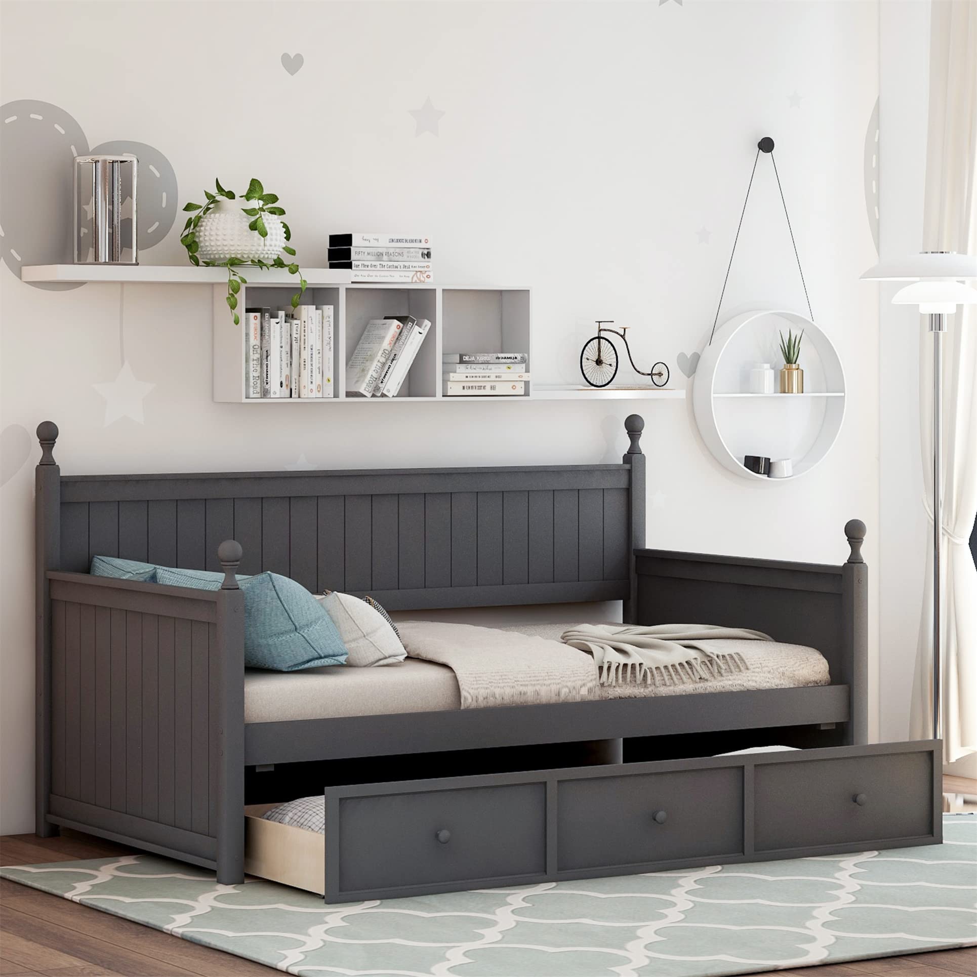 Harper & Bright Designs Twin Daybed with Storage Drawers - Wood Sofa Bed for Living Room & Bedroom - Twin Platform Bed for Kids & Guests - No Box Spring Needed (Twin Gray) | Perfect for Small Spaces, Sleepovers & Multi-Functional Furniture Needs