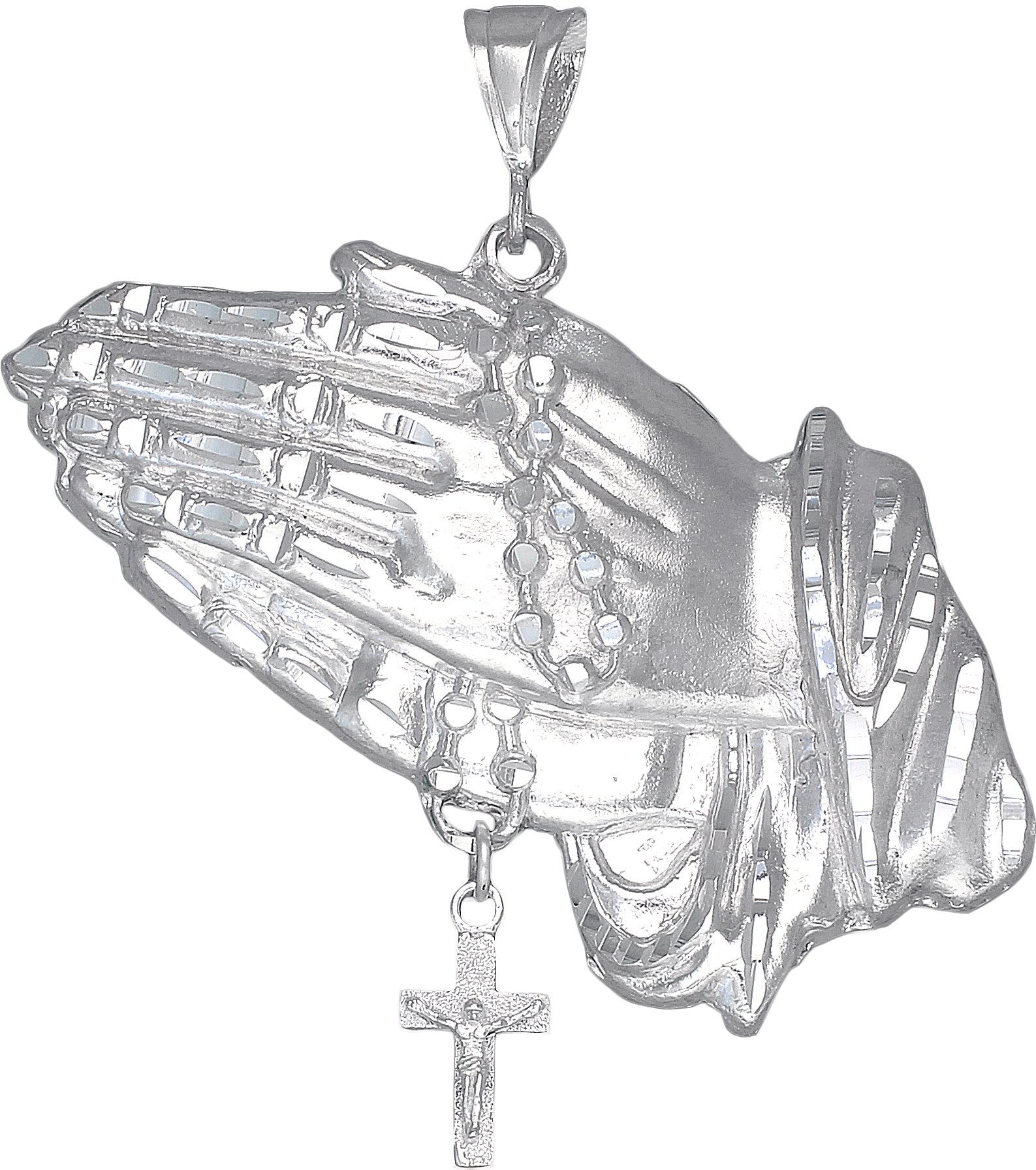 Sterling Silver Praying Hands Rosary Cross Pendant Necklace - Religious Jewelry for Women, Gift for Baptism, First Communion & Confirmation - Perfect for Church, Daily Wear & Special Occasions