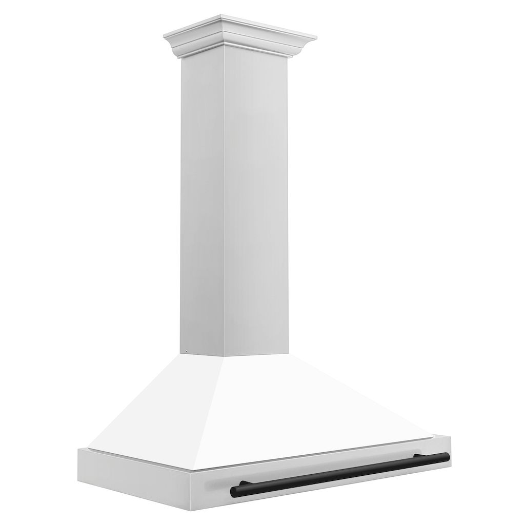 ZLINE KB4STZ WM MB Autograph Edition Convertible Stainless Steel Range Hood - White Matte Shell with Matte Black Accents | Professional Kitchen Ventilation for Modern Homes