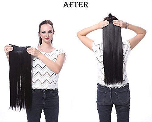 Wizme Straight Black Hair Extensions for Women & Girls - Clip-In Human Hair Extensions for Daily Use, Styling, Parties & Special Occasions