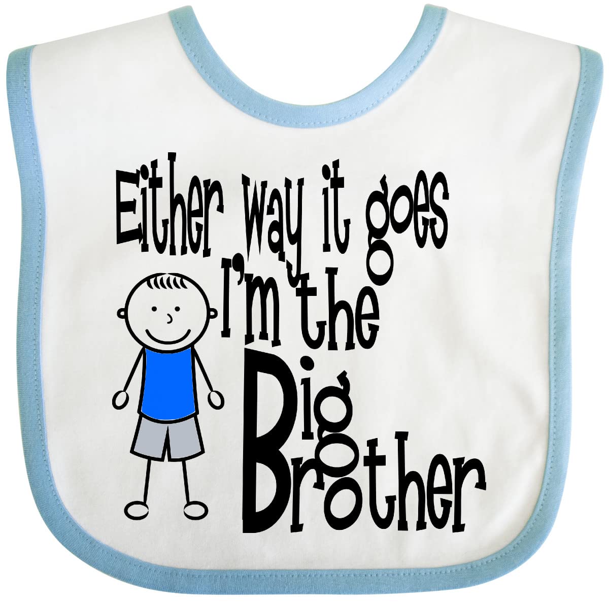 Inktastic 'Either Way It Goes, I'm the Big Brother' Baby Bib - Soft Cotton Bib for Newborns & Toddlers - Perfect for Feeding, Drooling & Messy Meals - Cute Big Brother Gift for Siblings