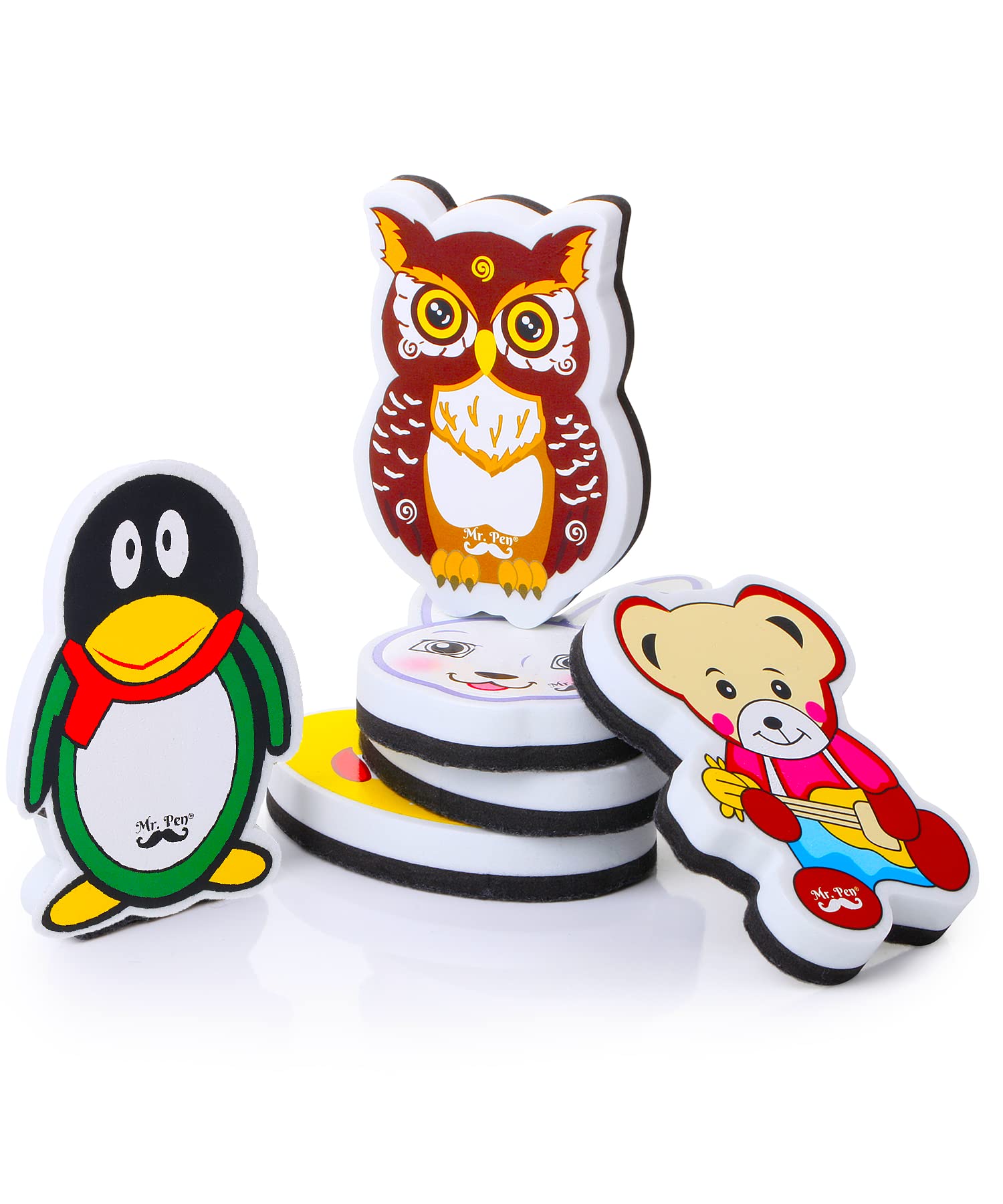 Mr. Pen - 6 Pack Multicolor Magnetic Whiteboard Erasers, Animal & Pen Shaped Foam and Felt Erasers for Classroom, Office, Game Centers - Perfect for Teachers, Students & Kids Learning Activities