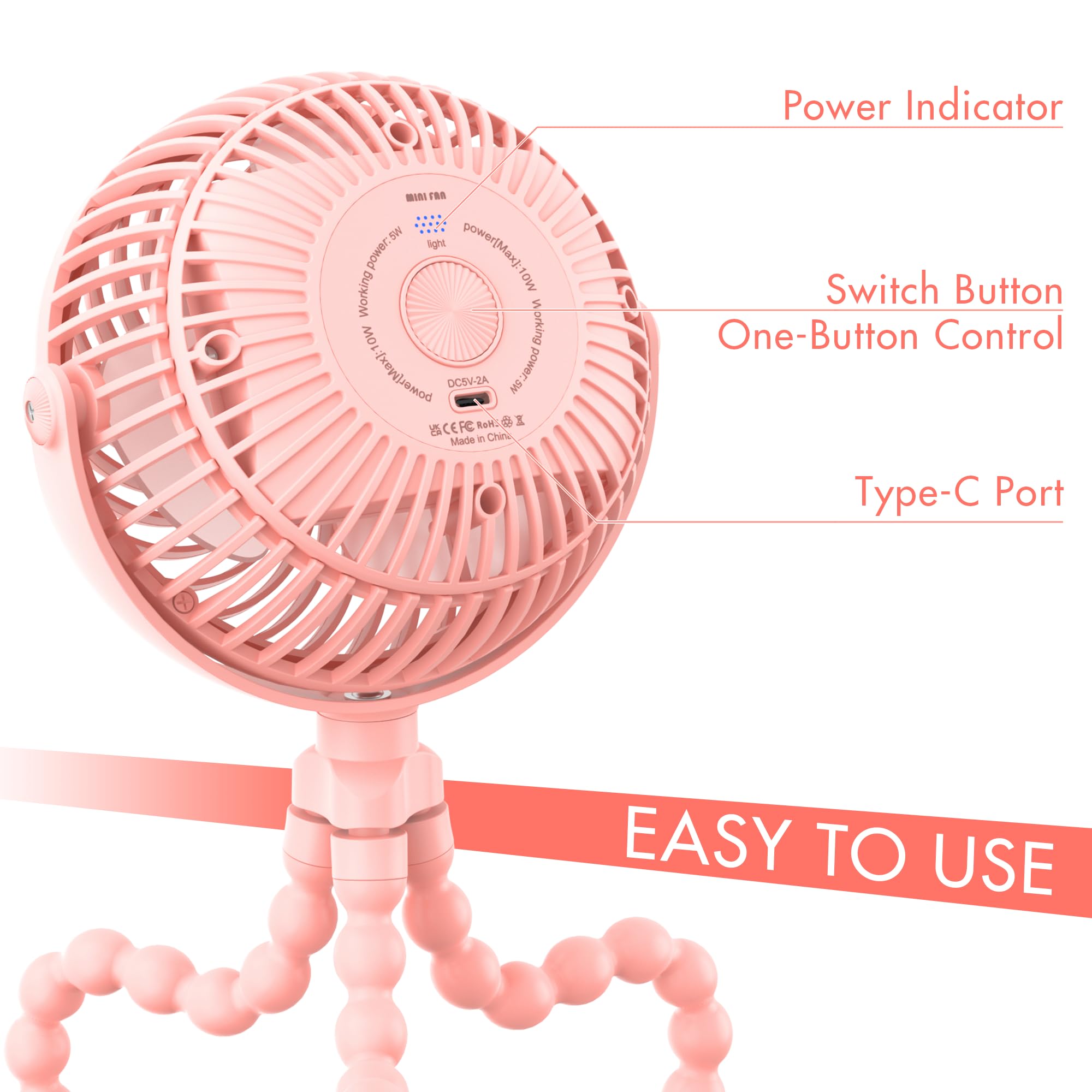 AMACOOL Battery-Powered Clip-On Baby Stroller Fan - 20 Hours Runtime, Flexible Tripod for Car Seat, Crib, Bike, Treadmill, Umbrella & Wheelchairs - Portable Cooling Solution for Outdoor Activities, Travel & Nursery Comfort