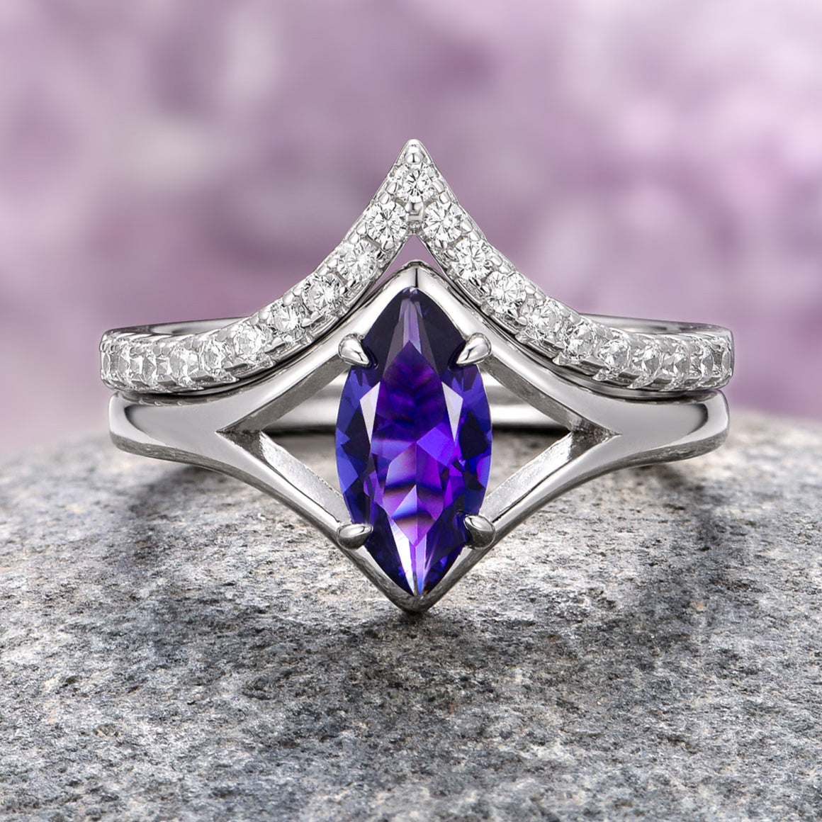 Exquisite Marquise Tanzanite Ring Set in Sterling Silver | Elegant Jewelry for Women | Perfect for Weddings, Anniversaries & Special Occasions