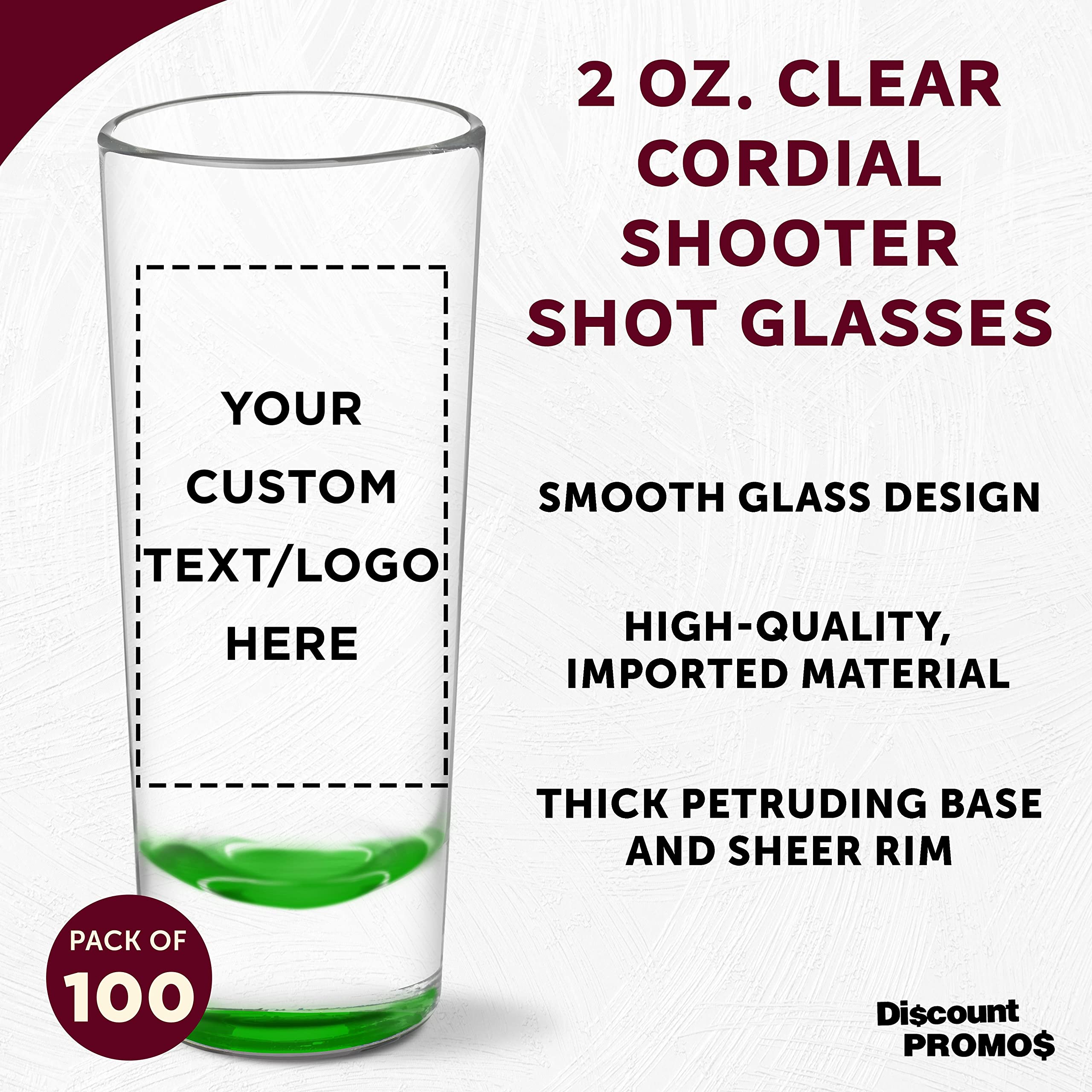 Customized 2 oz Cordial Shot Glasses Bulk Set of 100 - Personalized Party Drinking Glasses for Birthdays, Weddings & Events - Durable Green Glassware for Bars, Restaurants & Home Entertaining