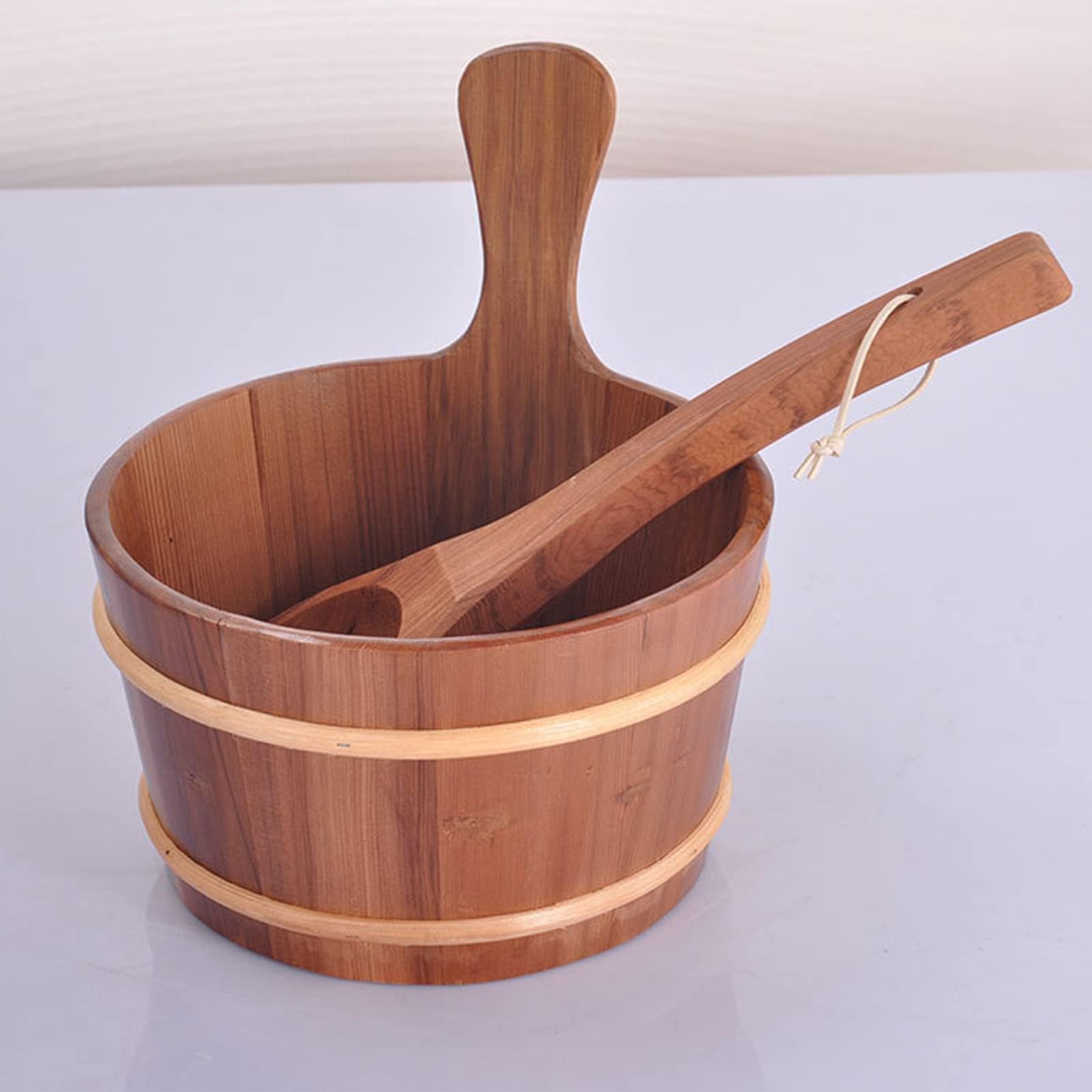 Premium Cedar Wood Sauna Bucket Set with Ladle & Scoop - Authentic Sauna Accessories for Relaxation & Spa Experience at Home