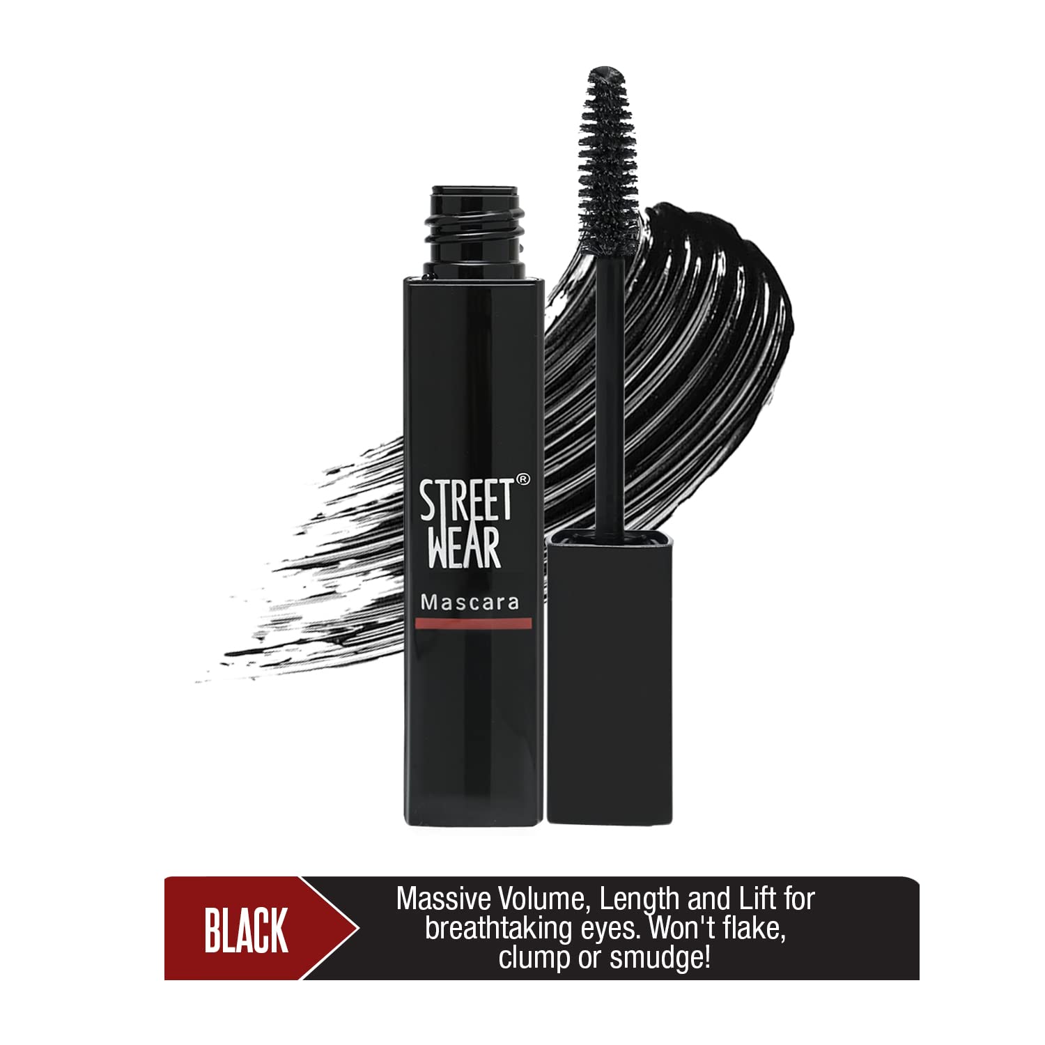 STREET WEAR Voluminous Lash Lift Mascara - KNIGHT BLACK | Non-Clumping, Flake-Free, Smudge-Proof & 100% Waterproof | Infused with Aloe Vera, Vitamin E & Panthenol | Perfect for Night Out, Date Night & Special Occasions
