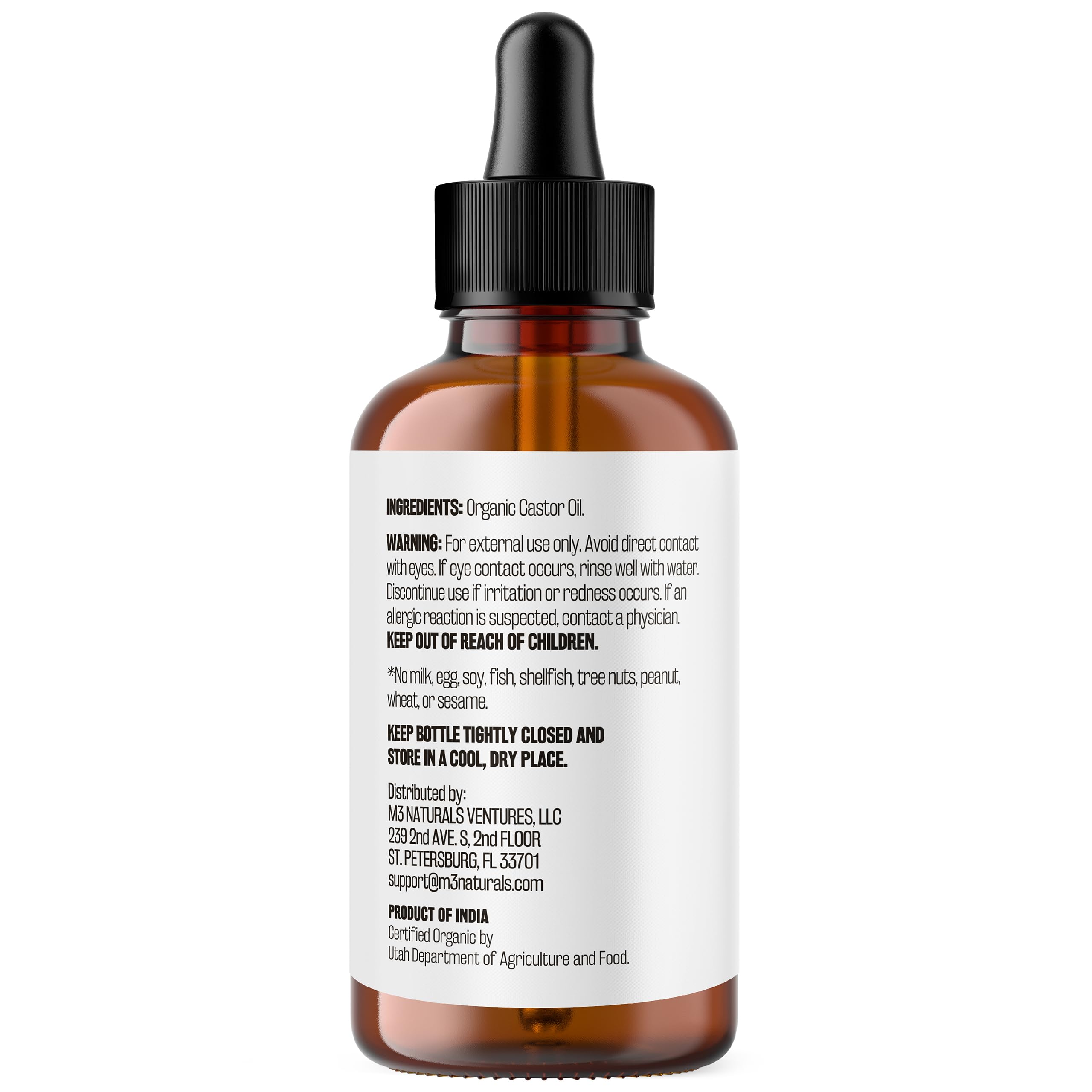M3 Naturals 100% Pure Organic Cold-Pressed Castor Oil for Hair Growth, Eyelashes & Eyebrows | Hexane-Free Unrefined Natural Oil for Face & Skin Care | 4 fl oz Glass Bottle with Dropper | Promotes Thicker Hair & Healthy Skin | Perfect for Daily Hair Treatment, Beard Growth & Natural Moisturizer