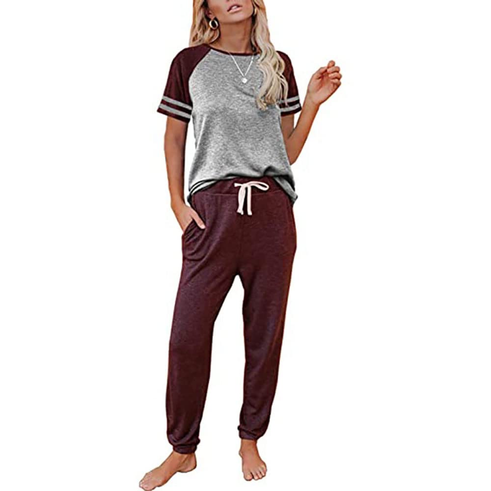 Women's 2-Piece Lounge Set - Short Sleeve Jogger Outfit for Home & Travel
