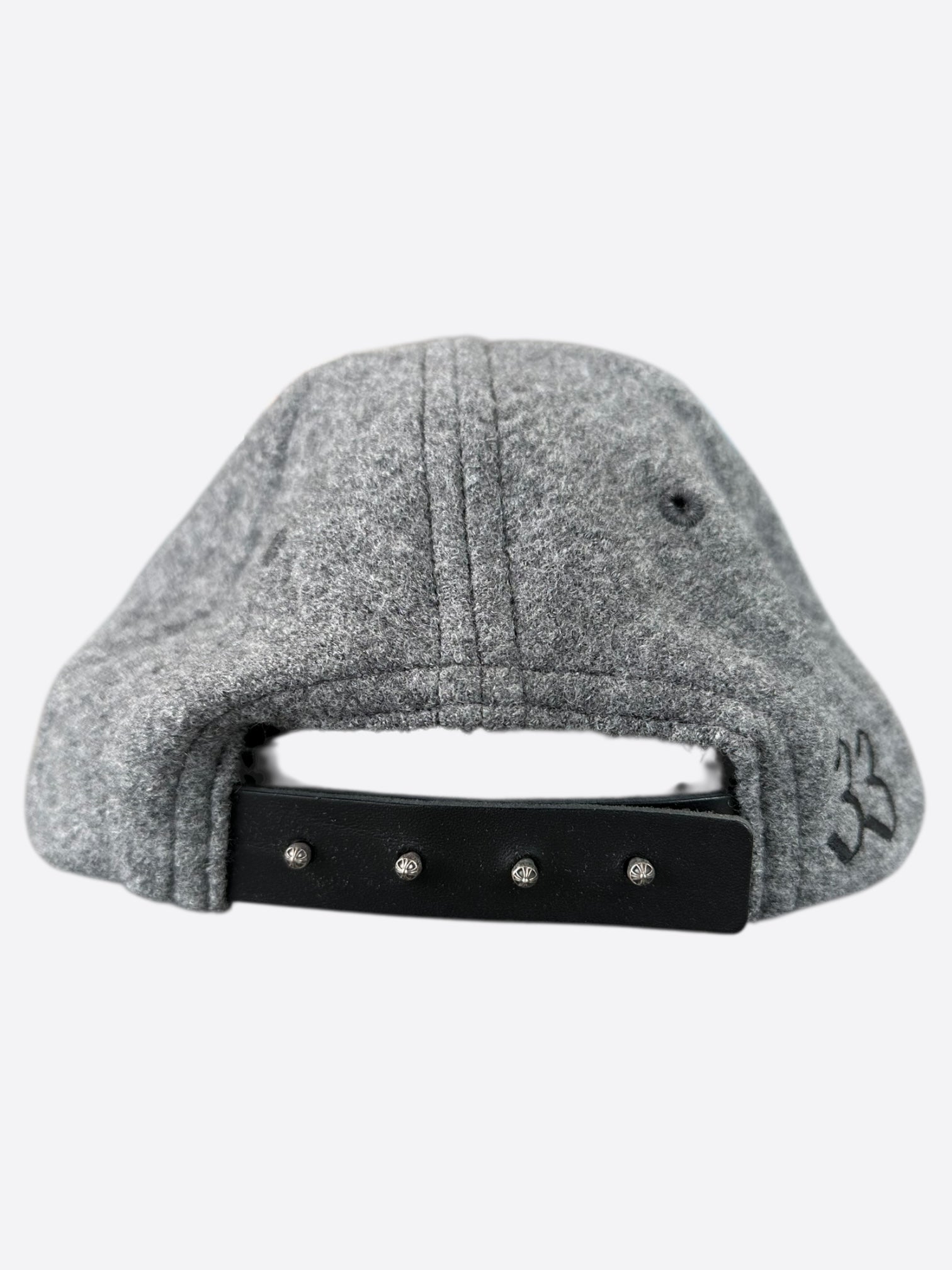 Chrome Hearts Grey & Black Leather CH Logo Wool Beanie - Stylish Winter Hat for Men & Women, Perfect for Cold Weather & Outdoor Activities