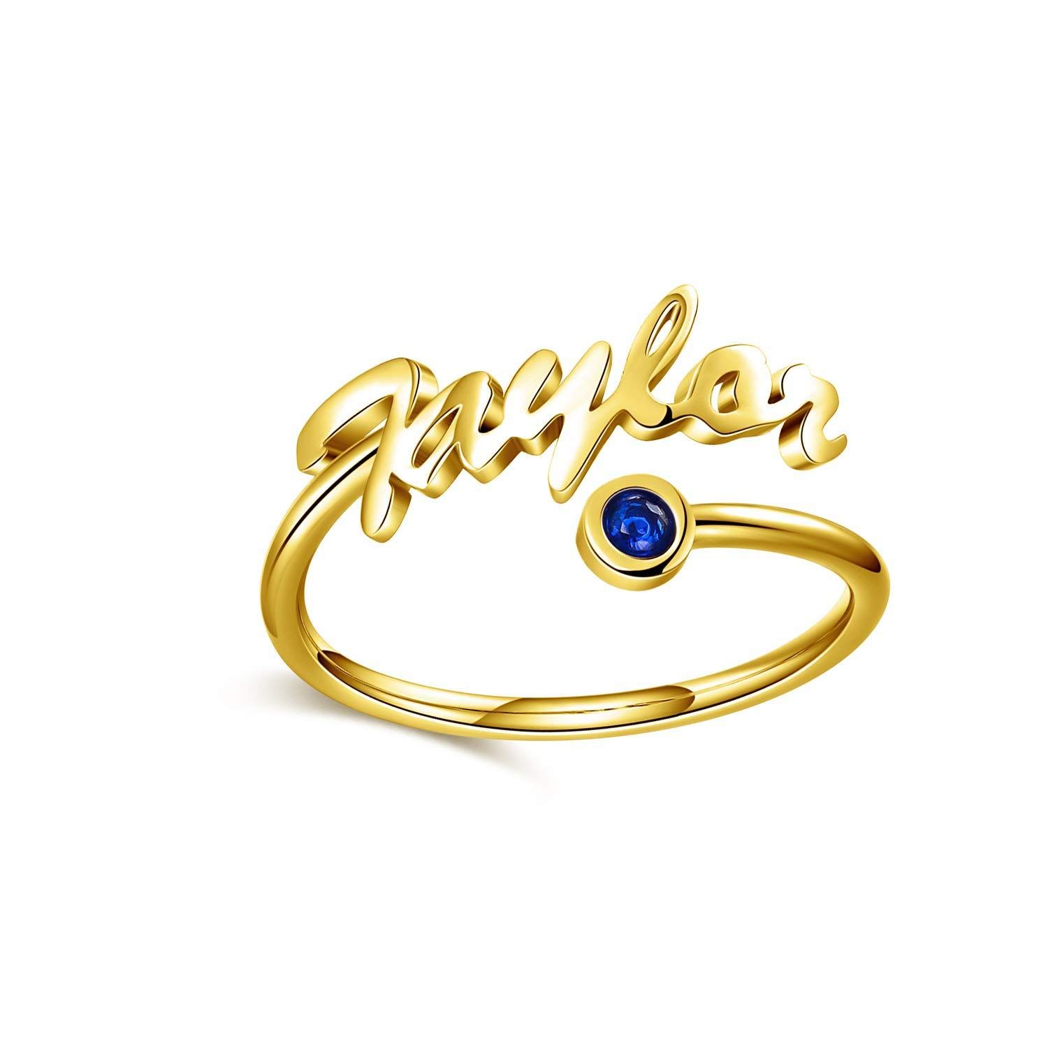 Custom Sterling Silver Name Rings with Simulated Birthstone - Personalized Engraved Adjustable Engagement Rings for Women - Perfect for Anniversaries, Valentine's Day & Special Occasions