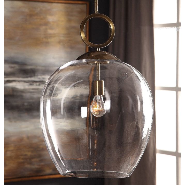 Orion Large Blown Glass Single Light Pendant Lamp - Modern Handcrafted Glass Ceiling Light Fixture for Dining Room, Kitchen Island & Living Room Decor