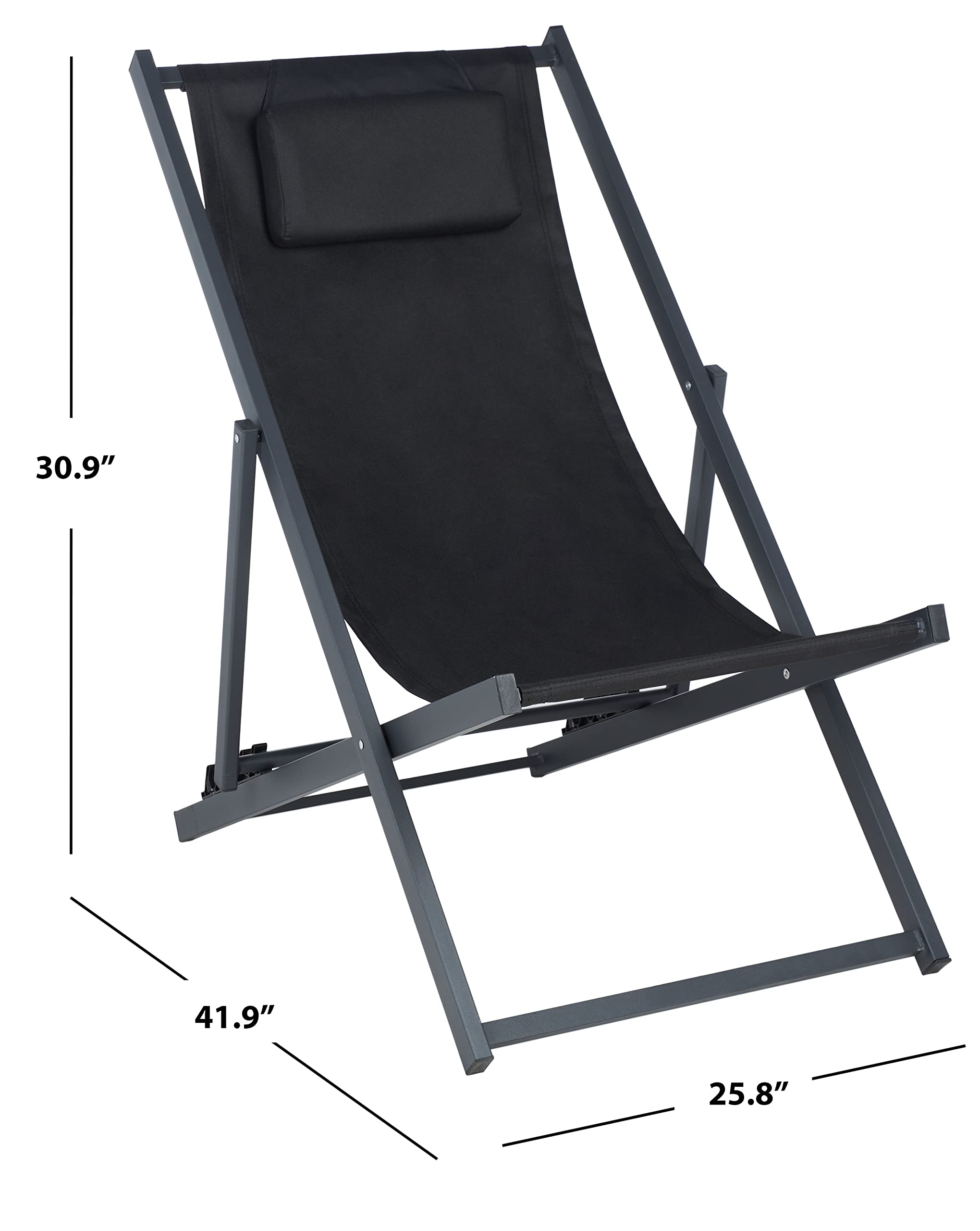 **Safavieh PAT9039C-SET2 Outdoor Folding Sling Chair Set of 2 - Adjustable, Black, Fully Assembled - Perfect for Patio, Poolside, and Backyard Relaxation**