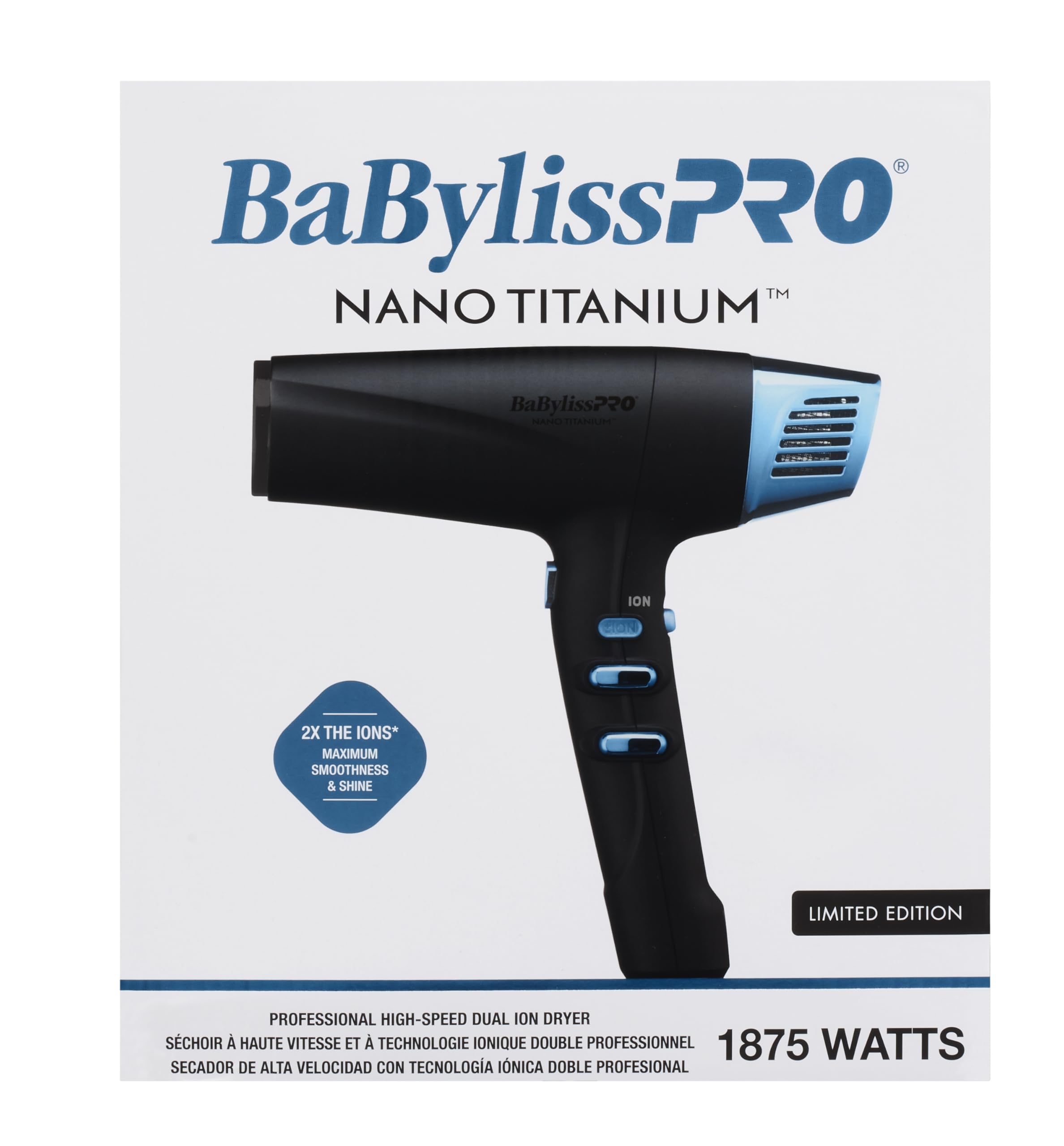 BabylissPRO Nano Titanium Hair Dryer - 1875W Professional Blow Dryer with Ionic Technology for Faster Drying & Less Frizz | Lightweight Salon Hair Dryer for Smooth, Shiny Hair at Home or Salon
