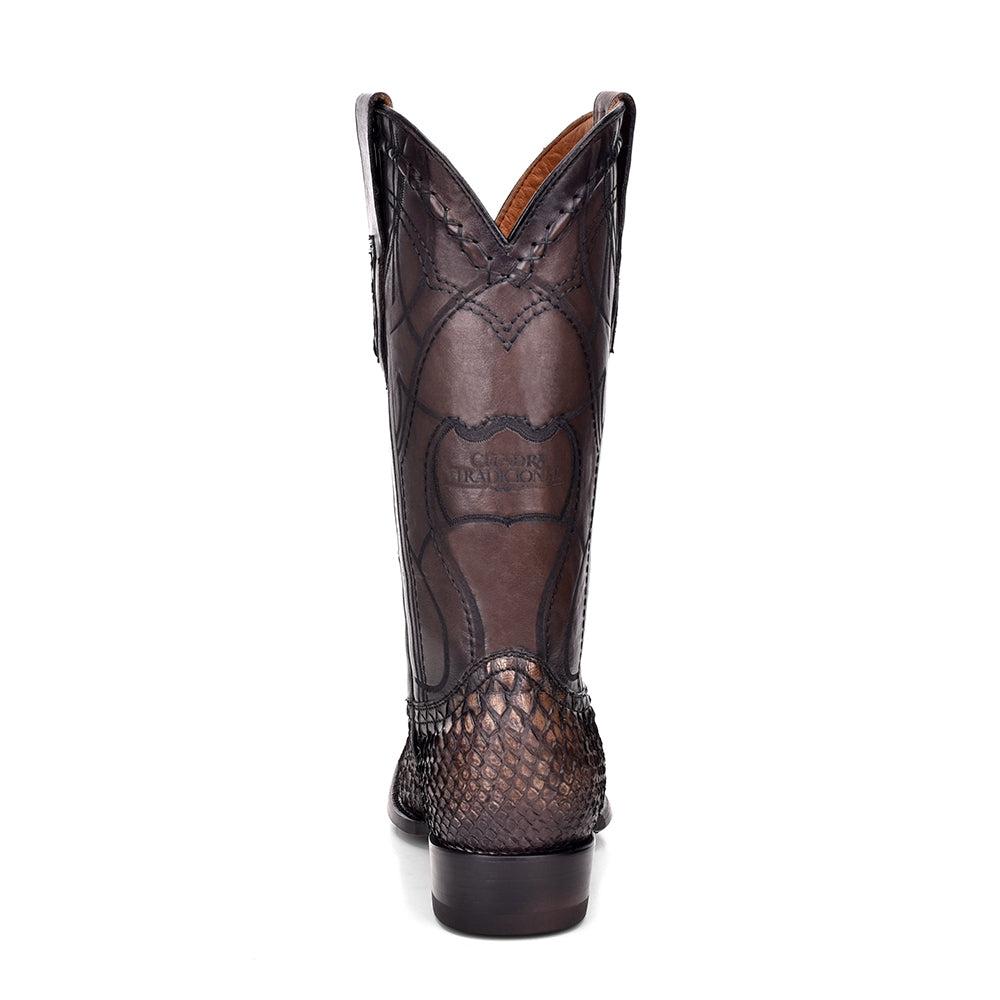 1J1NPC Men's Fashion Cowboy Boots - Genuine Python Leather in Chestnut Brown | Western Style, Durable & Comfortable for Rodeo, Country Music Festivals & Casual Wear