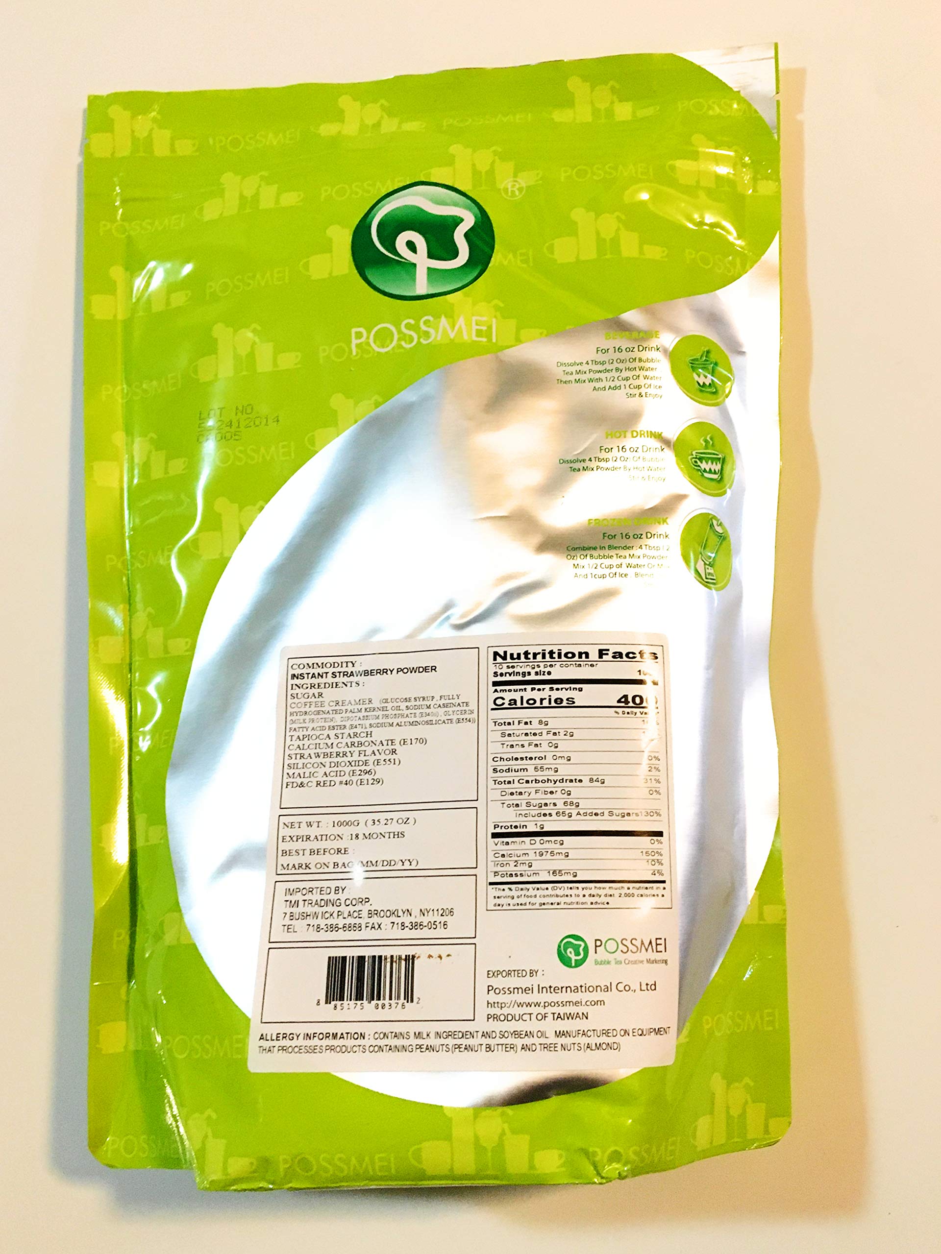 Possmei Strawberry Bubble Tea Powder Mix - 35.27oz (1kg) Instant Boba Drink Mix for Milk Tea, Smoothies & Desserts - Perfect for Home, Cafes & Parties